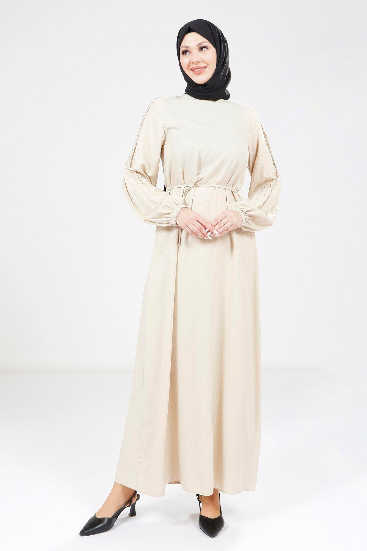 Beyza-9355 ELBİSE KOLU ÖRGÜLÜ BEJ