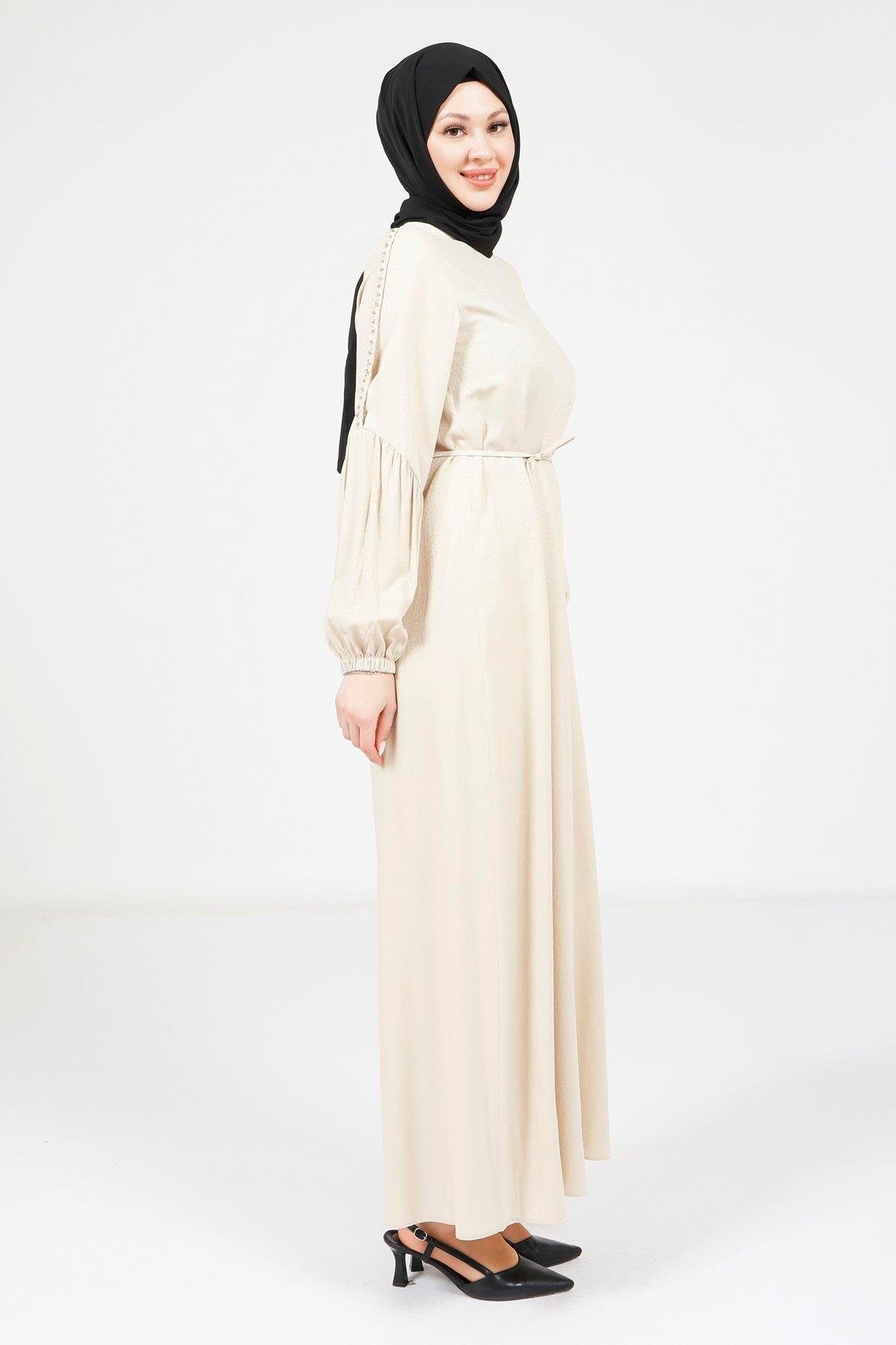 Beyza-9355 ELBİSE KOLU ÖRGÜLÜ BEJ