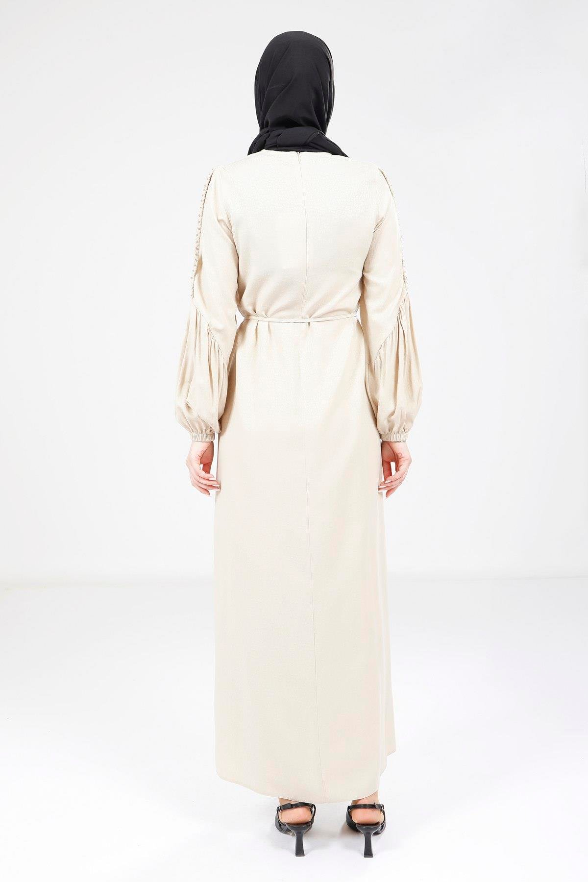 Beyza-9355 ELBİSE KOLU ÖRGÜLÜ BEJ