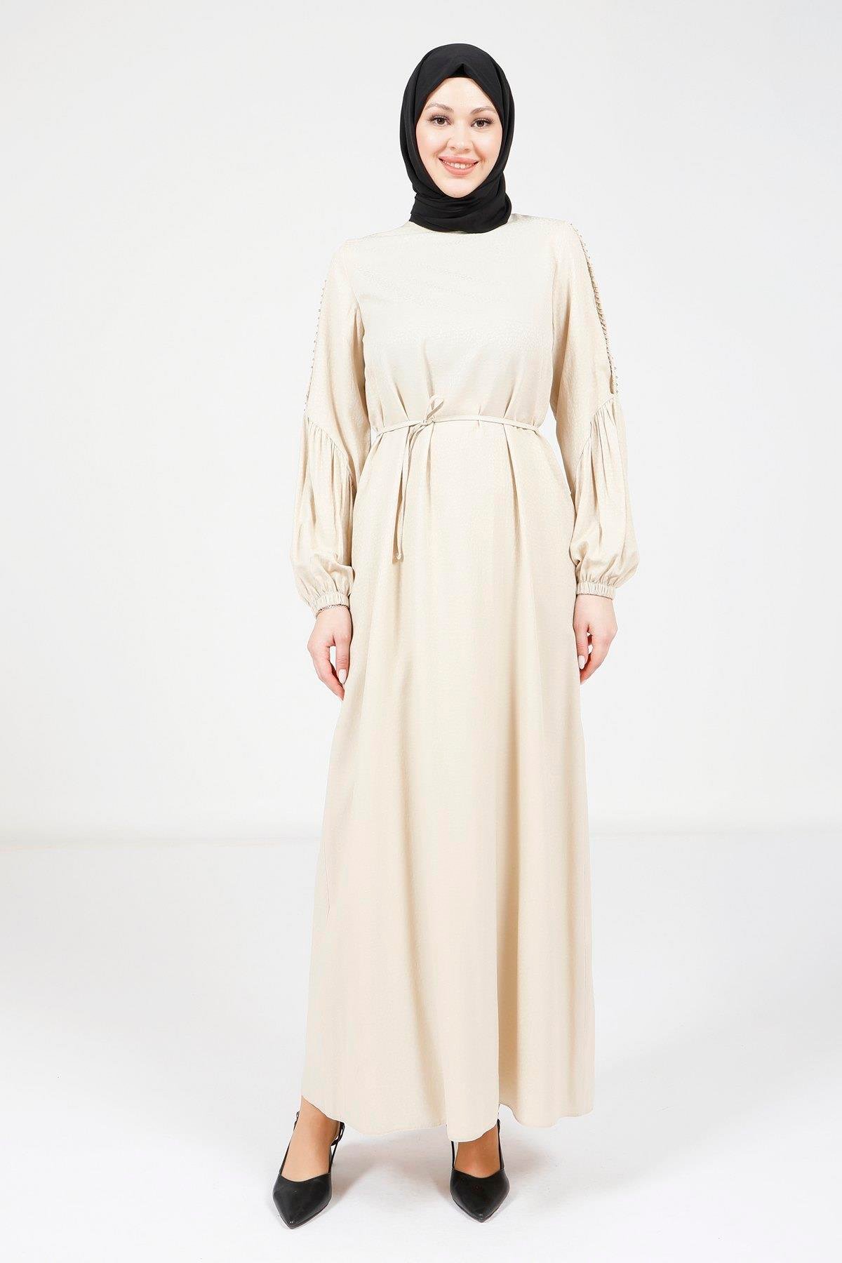Beyza-9355 ELBİSE KOLU ÖRGÜLÜ BEJ