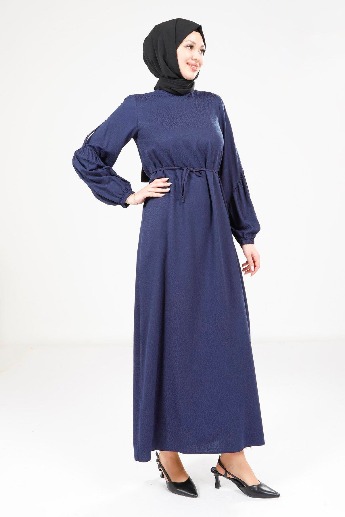 Beyza-Beyza Kolu Örgülü Lacivert Elbise 9355