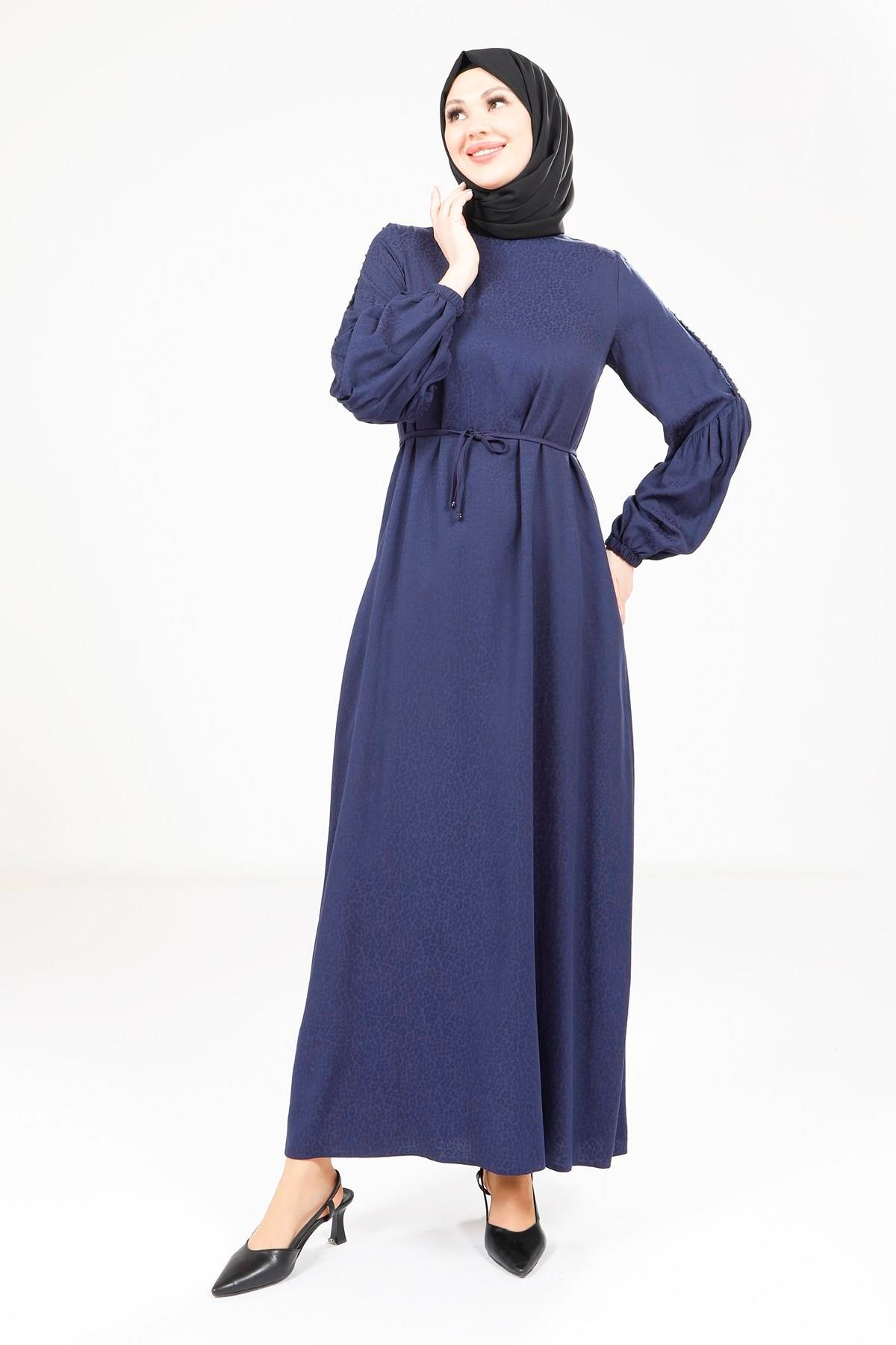 Beyza-Beyza Kolu Örgülü Lacivert Elbise 9355