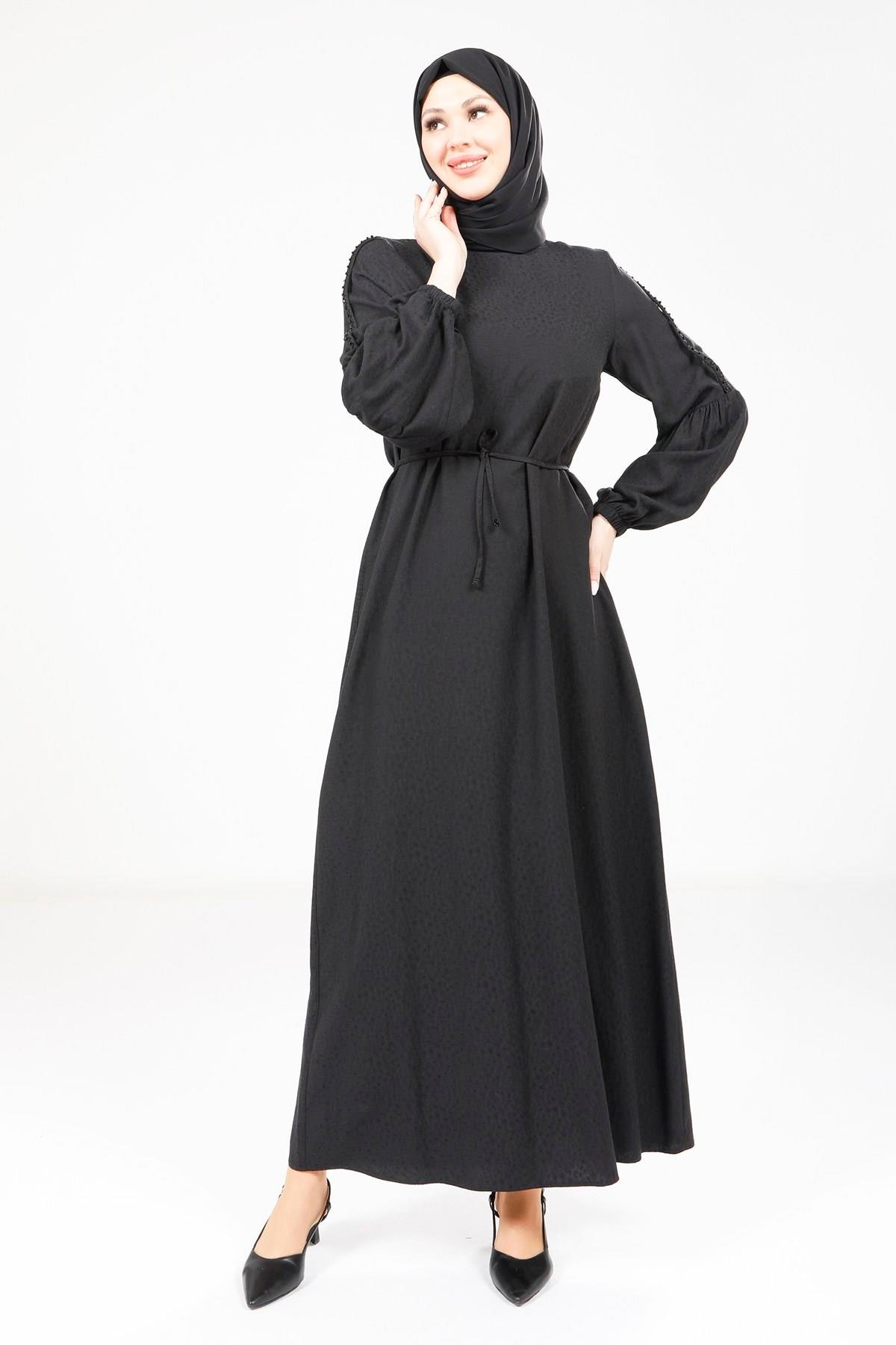 Beyza-Beyza Kolu Örgülü Siyah Elbise 9355