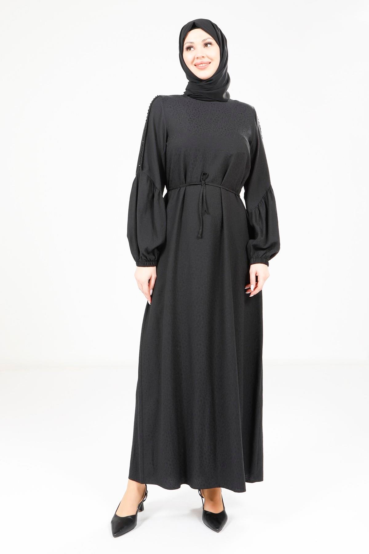 Beyza-Beyza Kolu Örgülü Siyah Elbise 9355