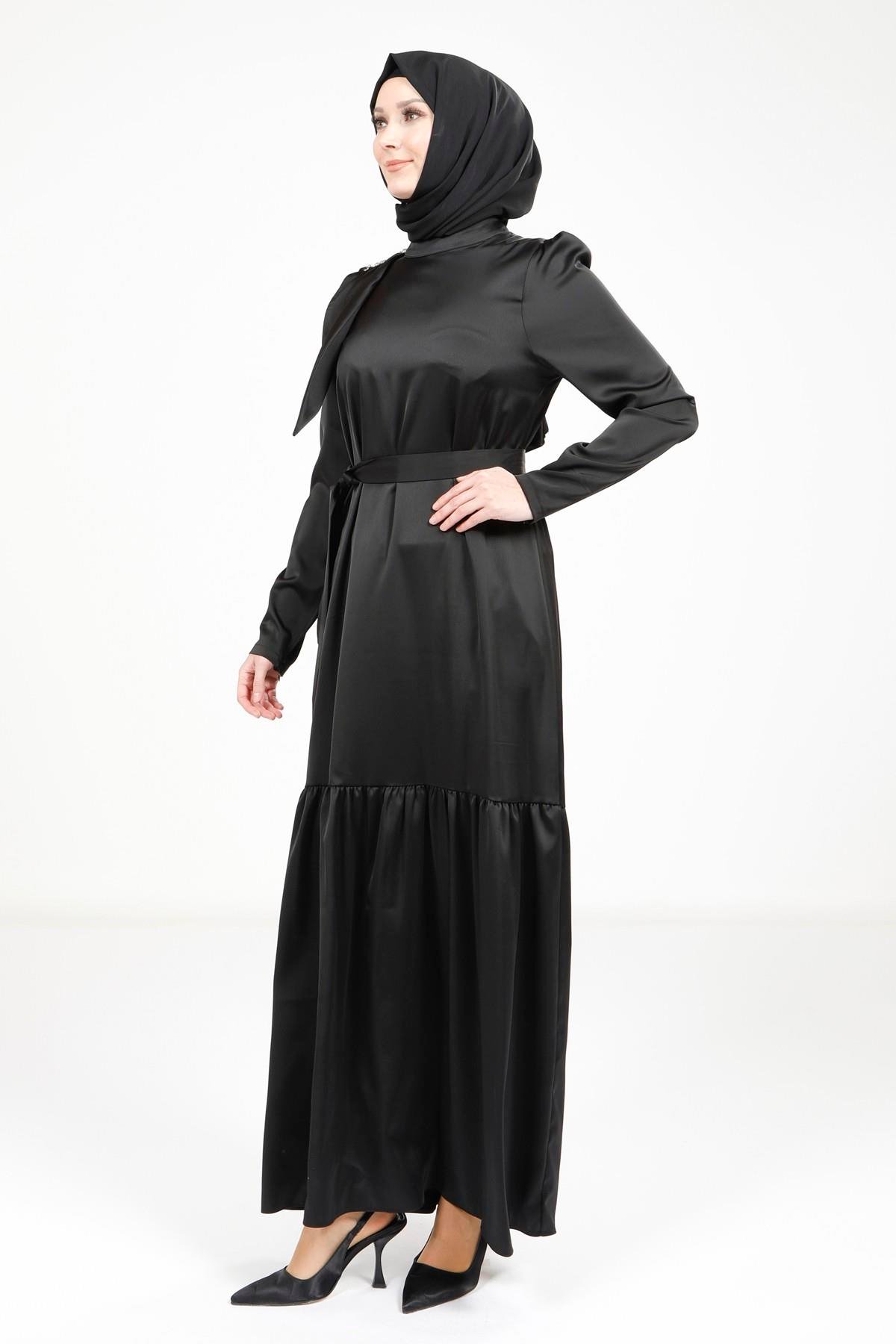 Beyza-5591 ELBİSE SATEN SİYAH