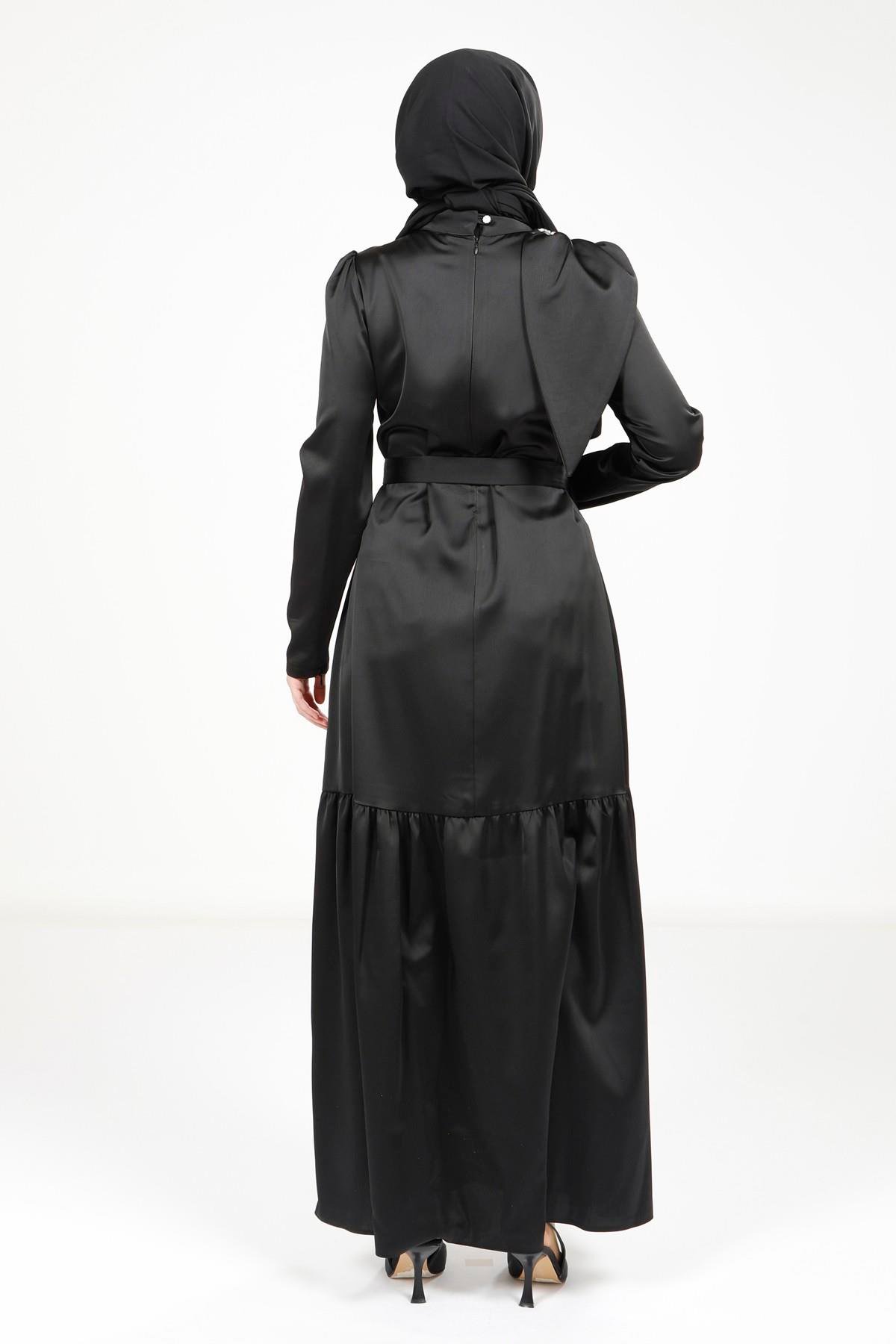 Beyza-5591 ELBİSE SATEN SİYAH