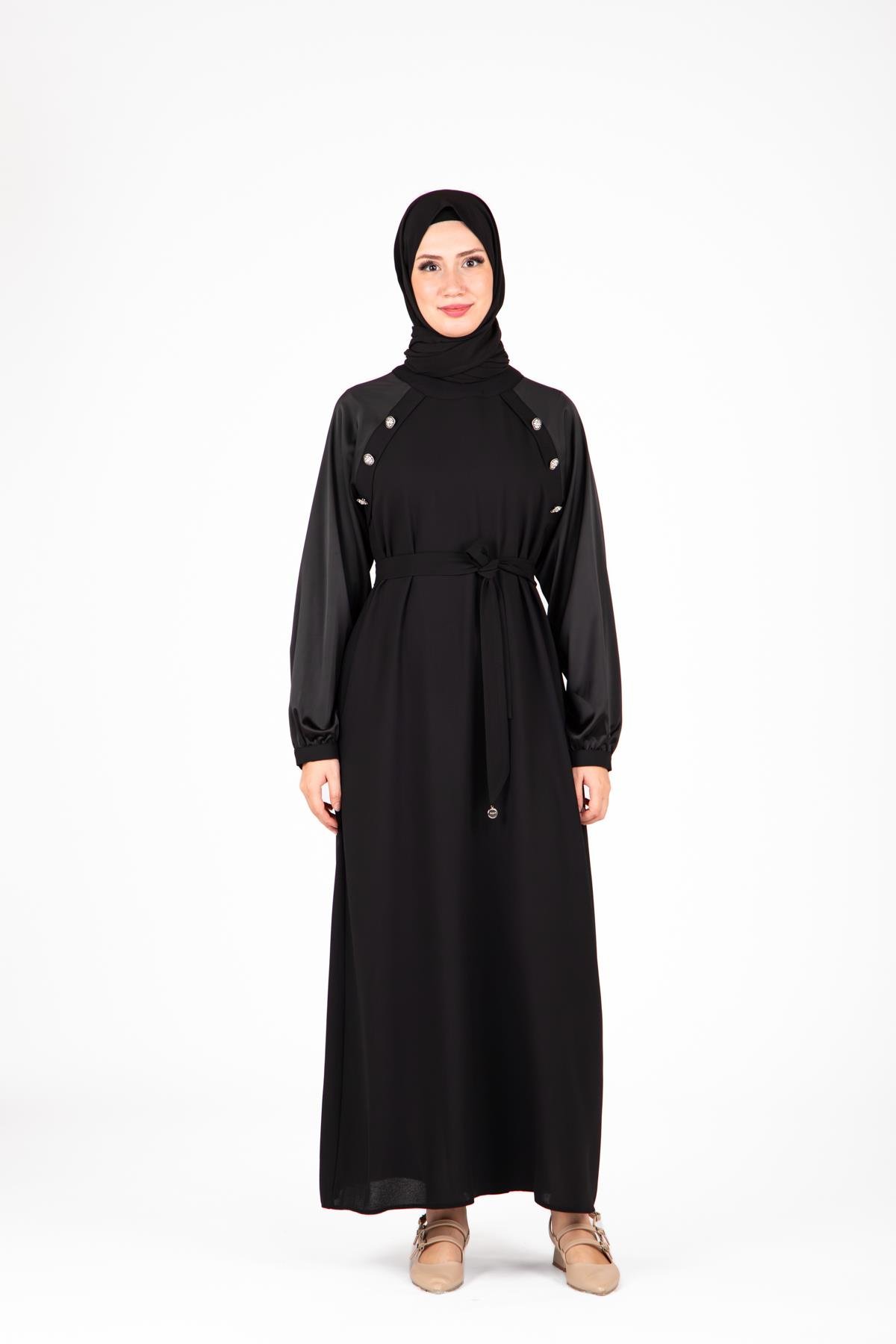 Beyza-Beyza Omuz Kısmı Taş Aksesuarlı Siyah Renk Elbise 9429