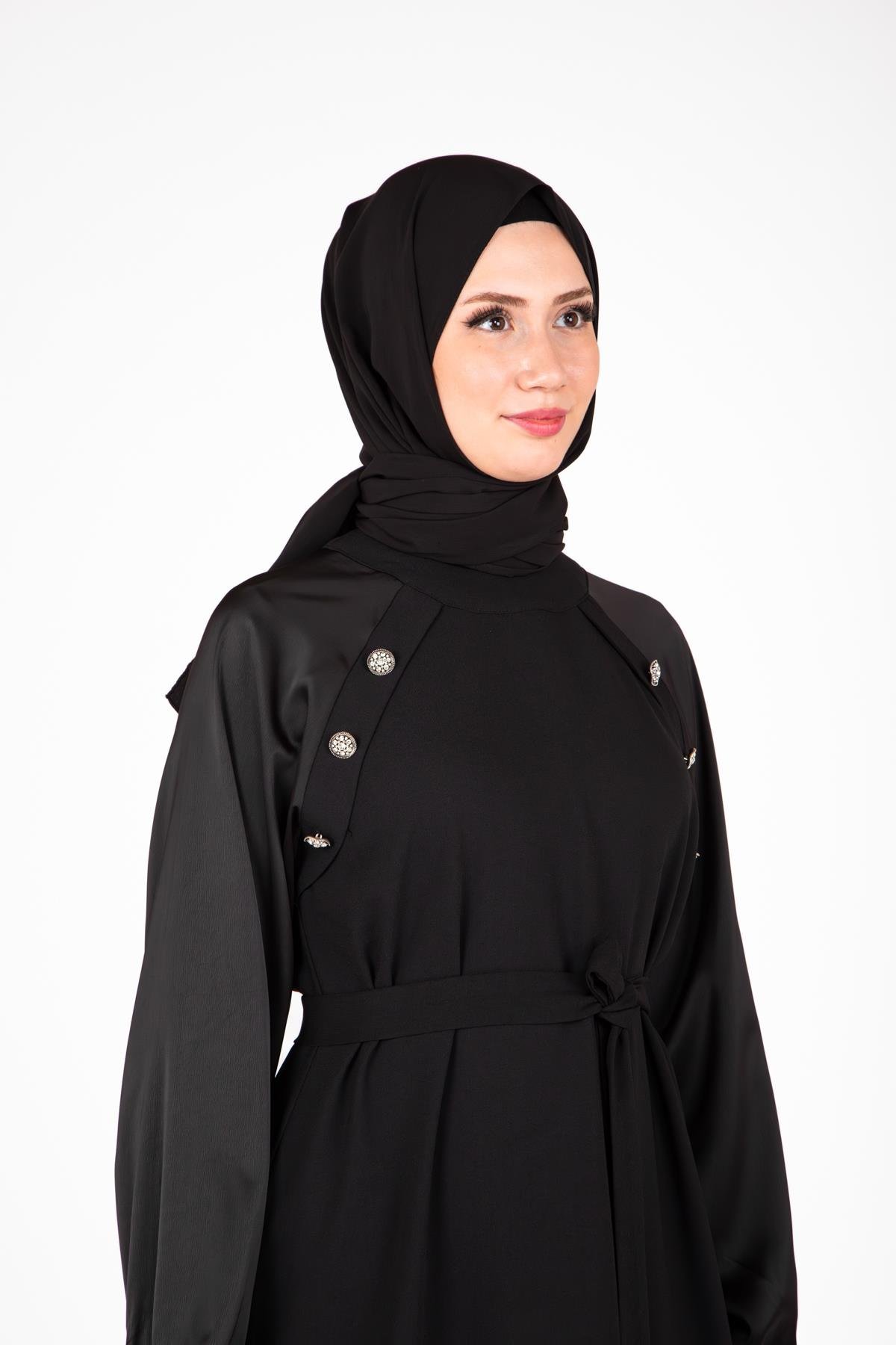 Beyza-Beyza Omuz Kısmı Taş Aksesuarlı Siyah Renk Elbise 9429