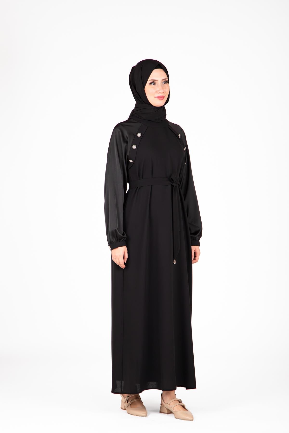 Beyza-Beyza Omuz Kısmı Taş Aksesuarlı Siyah Renk Elbise 9429