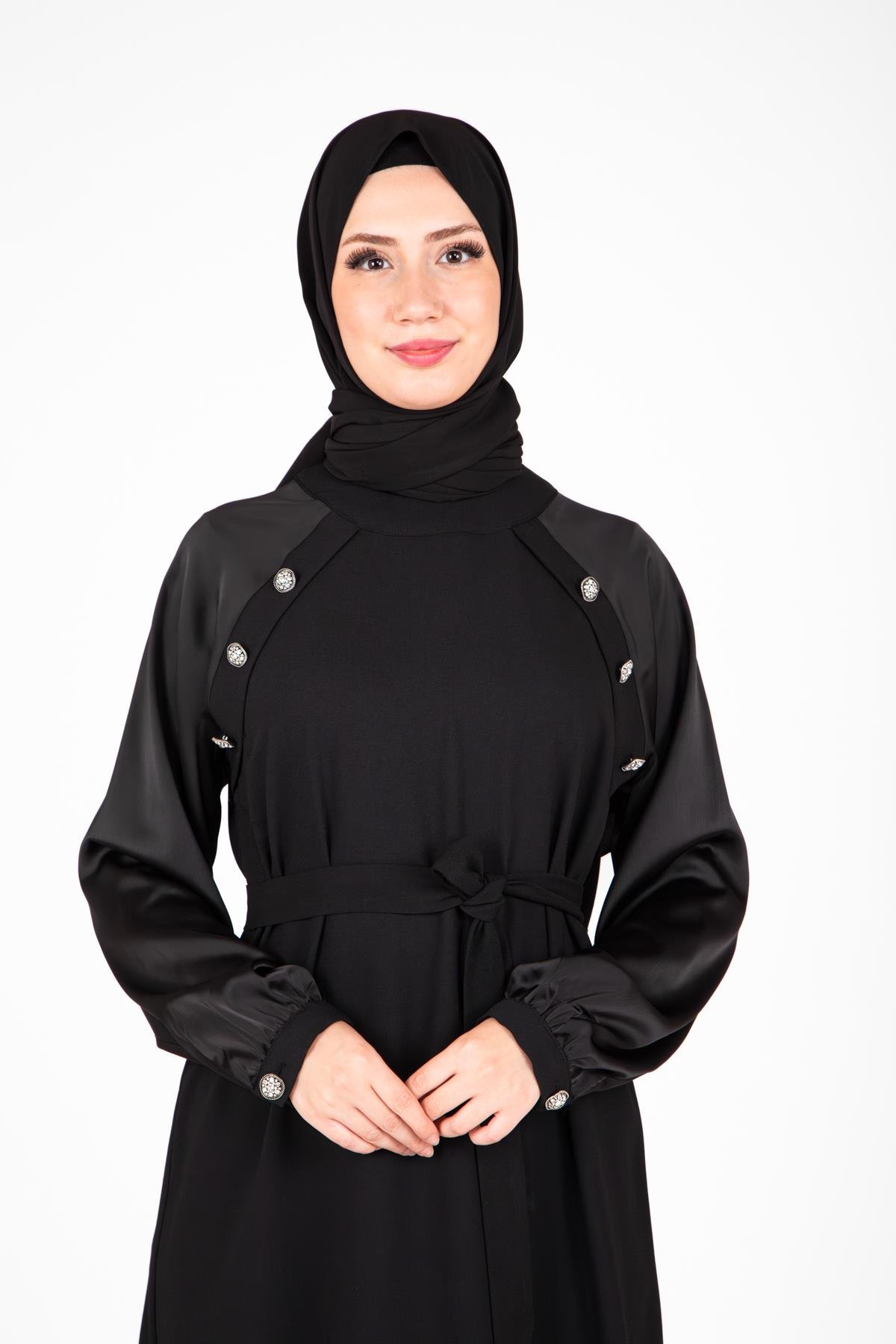 Beyza-Beyza Omuz Kısmı Taş Aksesuarlı Siyah Renk Elbise 9429