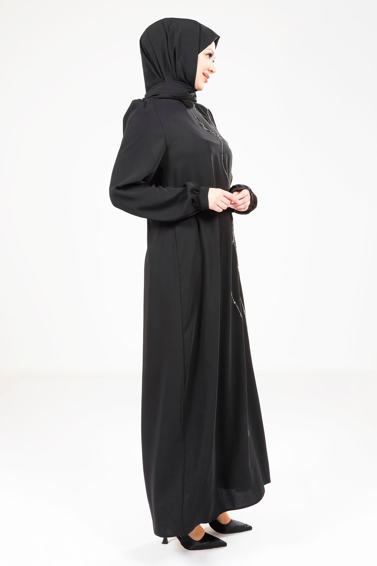 Beyza-Beyza Omuz Pileli Siyah Elbise 9318