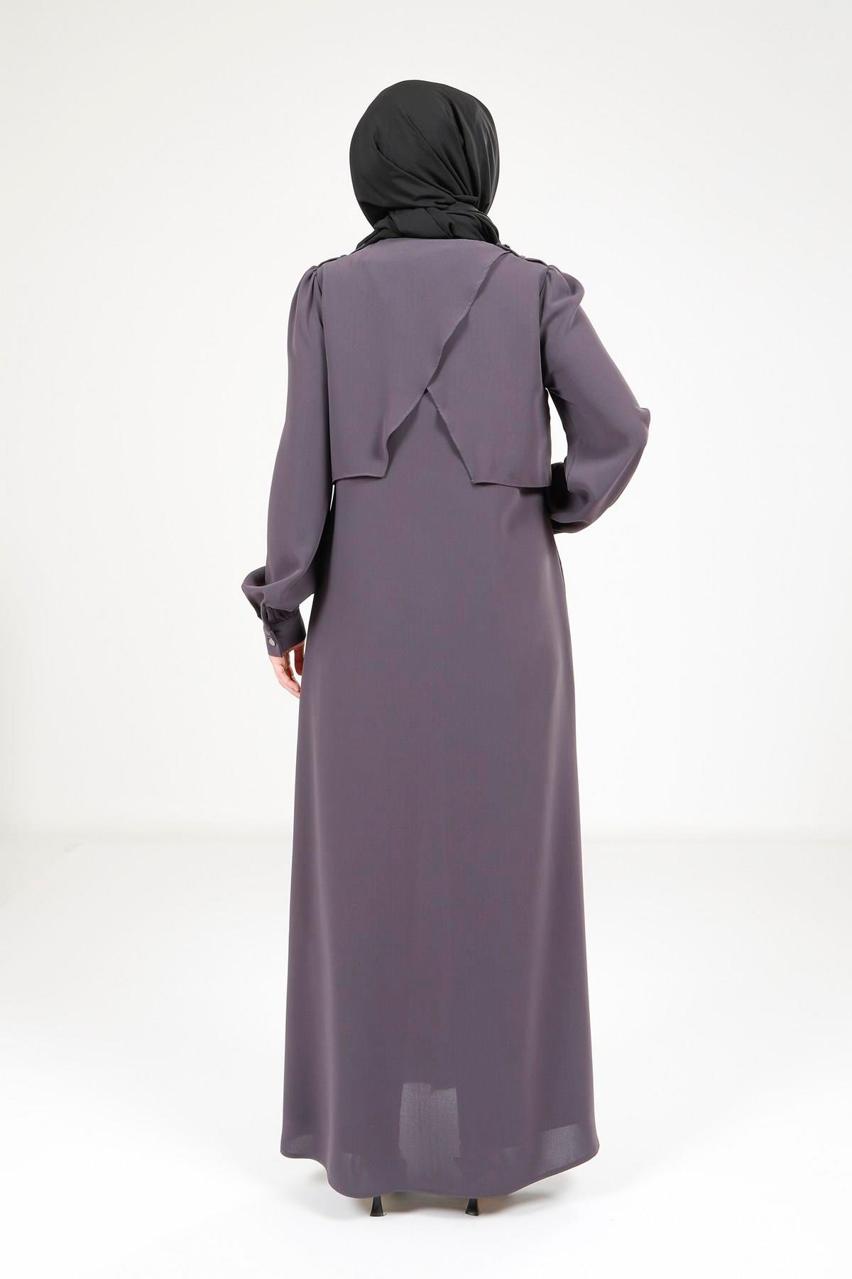 Beyza-Beyza Omuzları Apoletli Füme Renk Ferace 9199