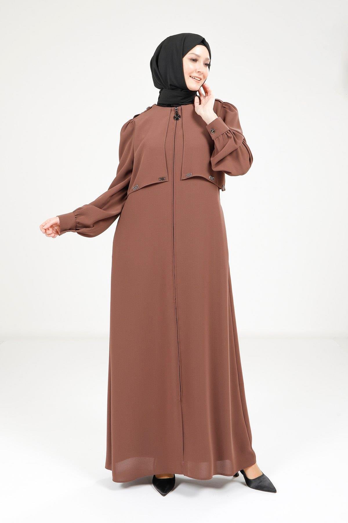 Beyza-Beyza Omuzları Apoletli Kül Rengi Ferace 9199