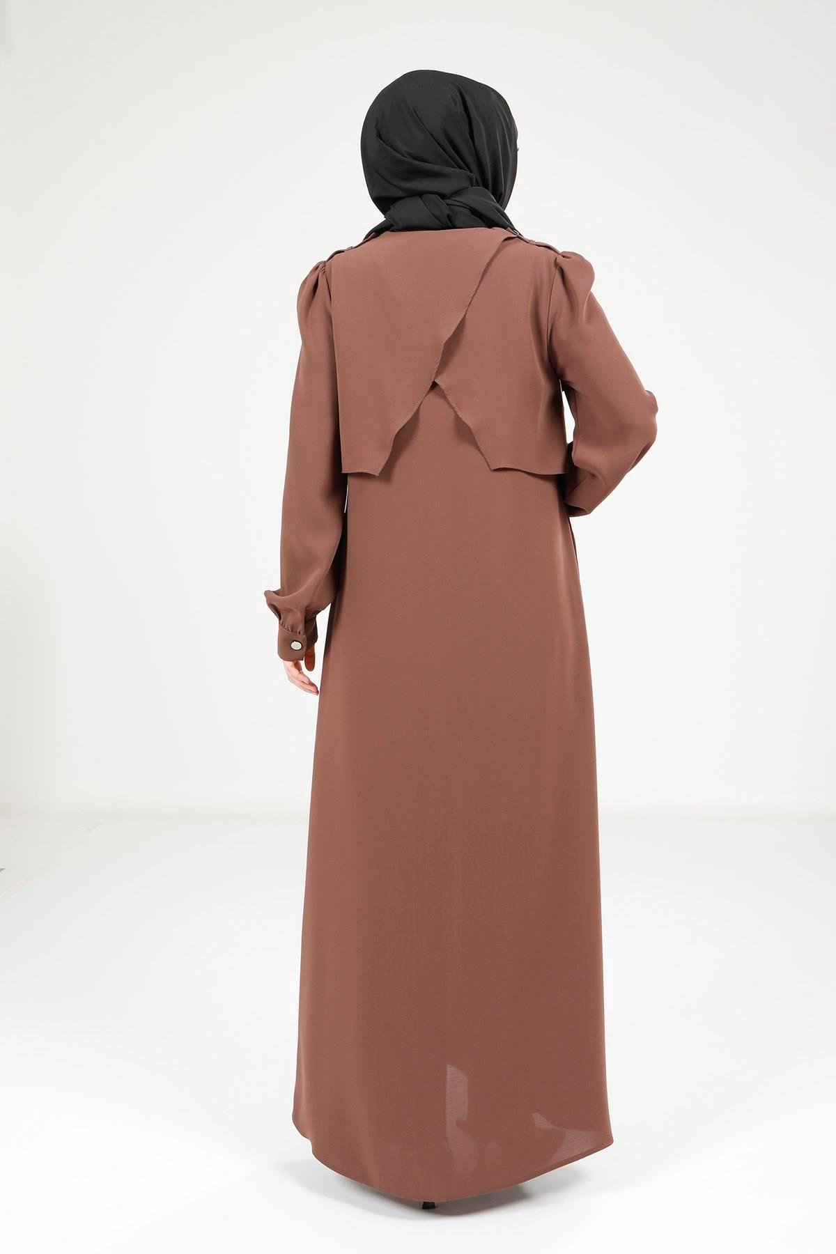 Beyza-Beyza Omuzları Apoletli Kül Rengi Ferace 9199