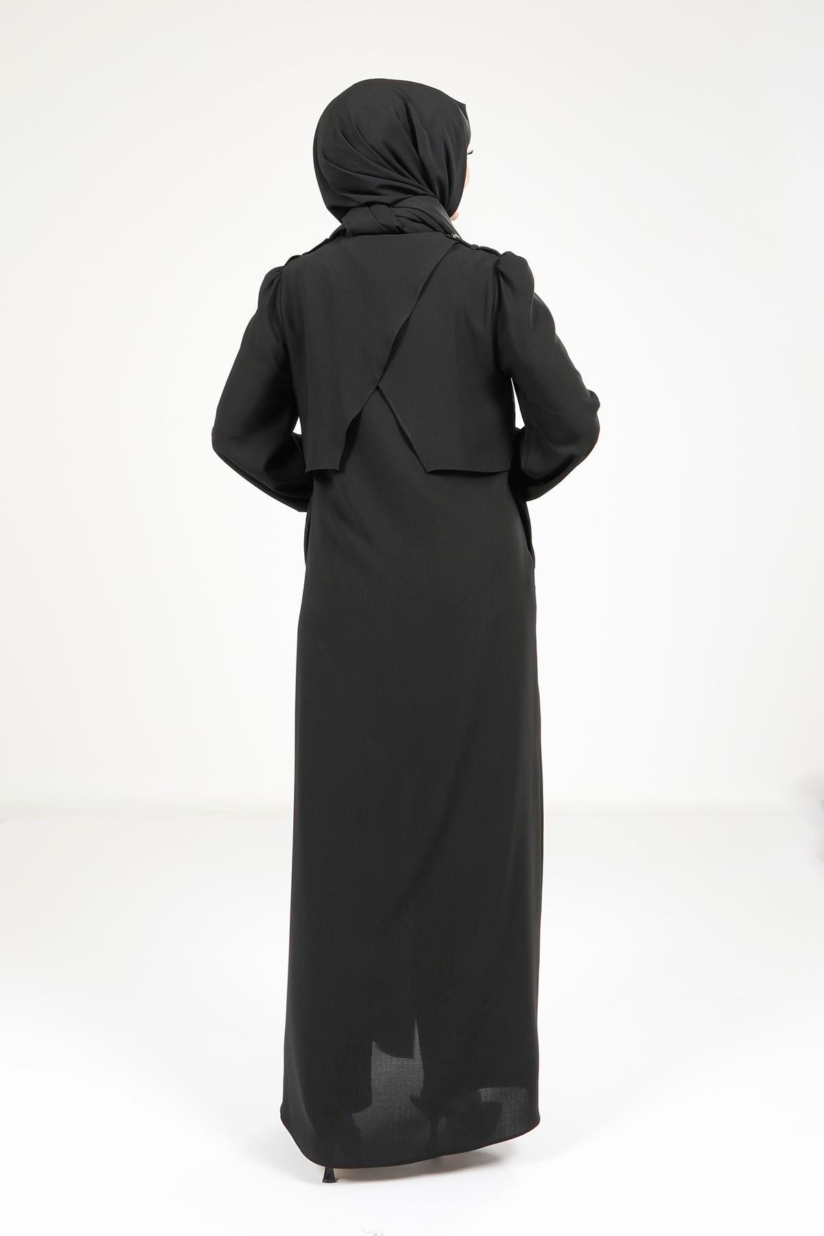 Beyza-Beyza Omuzları Apoletli Siyah Renk Ferace 9199