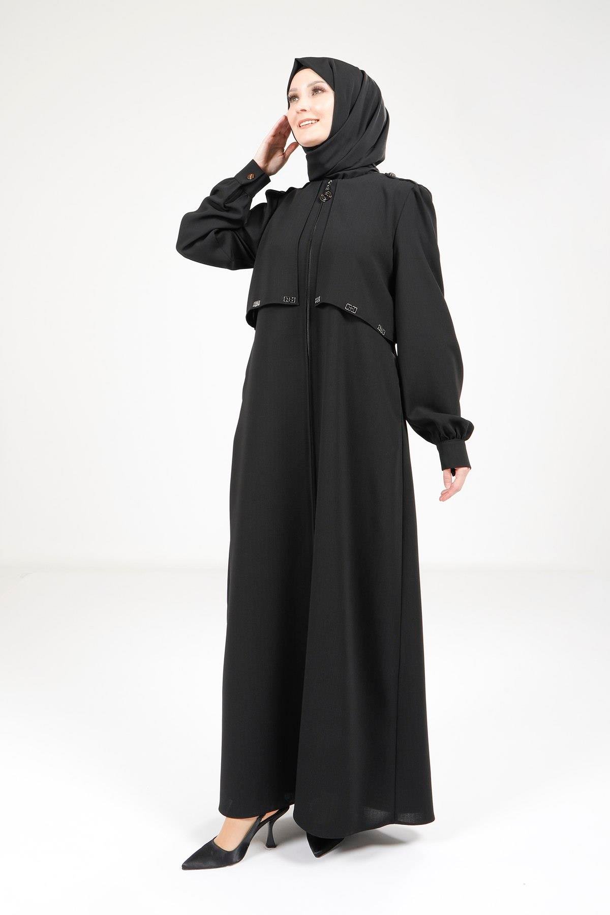 Beyza-Beyza Omuzları Apoletli Siyah Renk Ferace 9199
