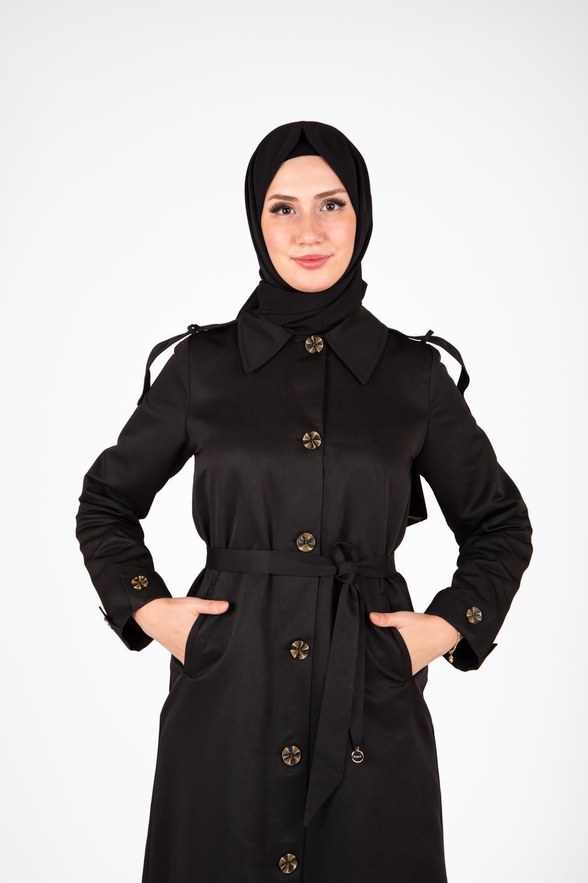 Beyza-9438 TRENÇKOT UZUN
 SİYAH