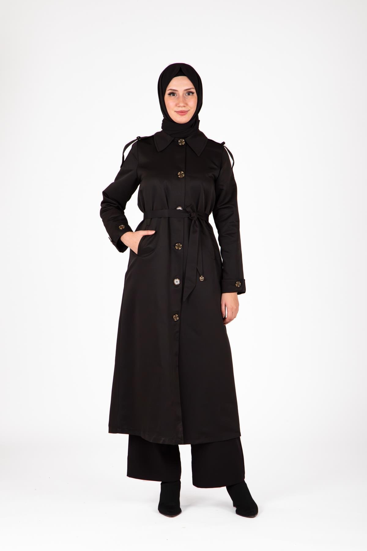 Beyza-9438 TRENÇKOT UZUN
 SİYAH