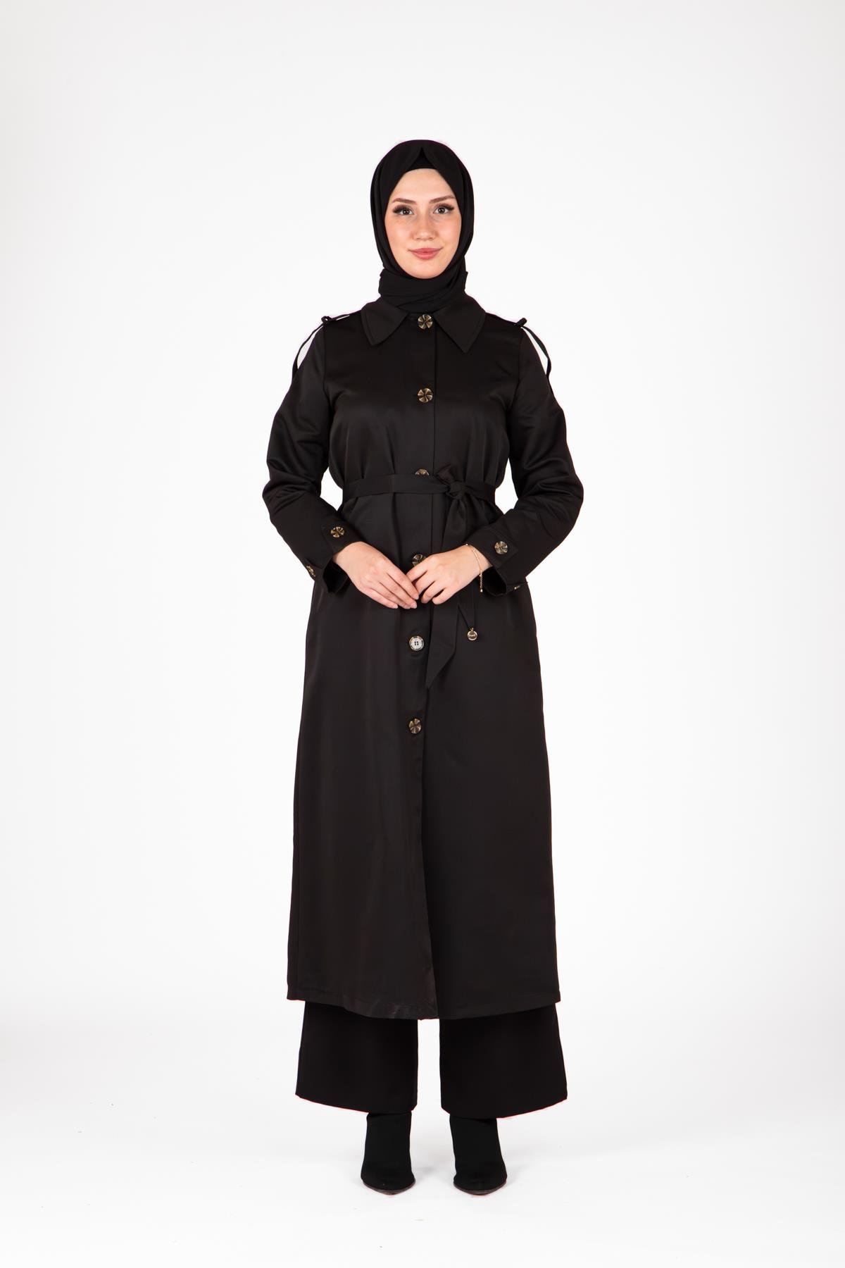 Beyza-9438 TRENÇKOT UZUN
 SİYAH