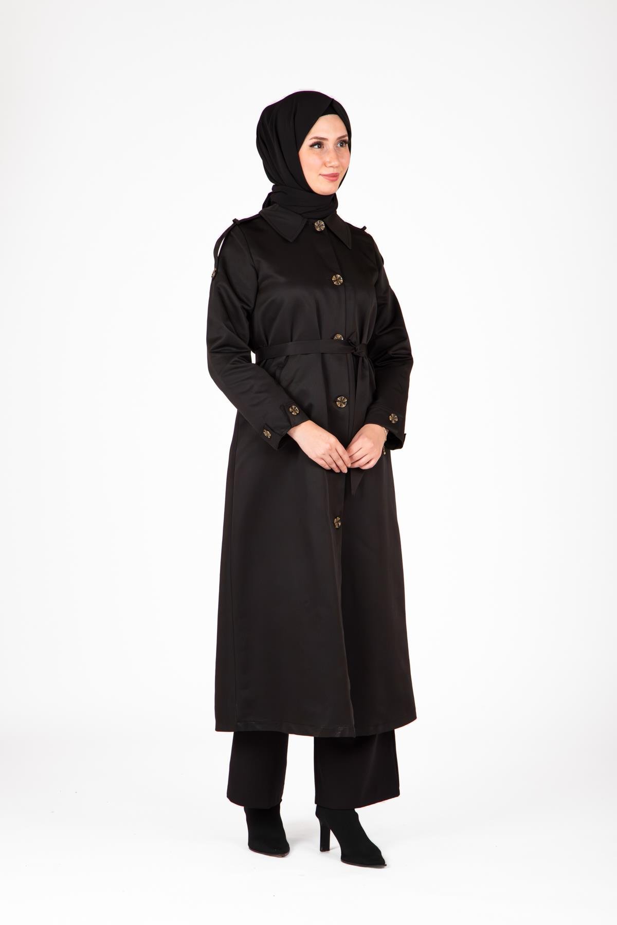 Beyza-9438 TRENÇKOT UZUN
 SİYAH