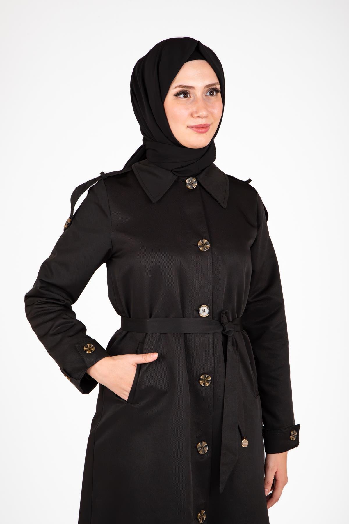 Beyza-9438 TRENÇKOT UZUN
 SİYAH