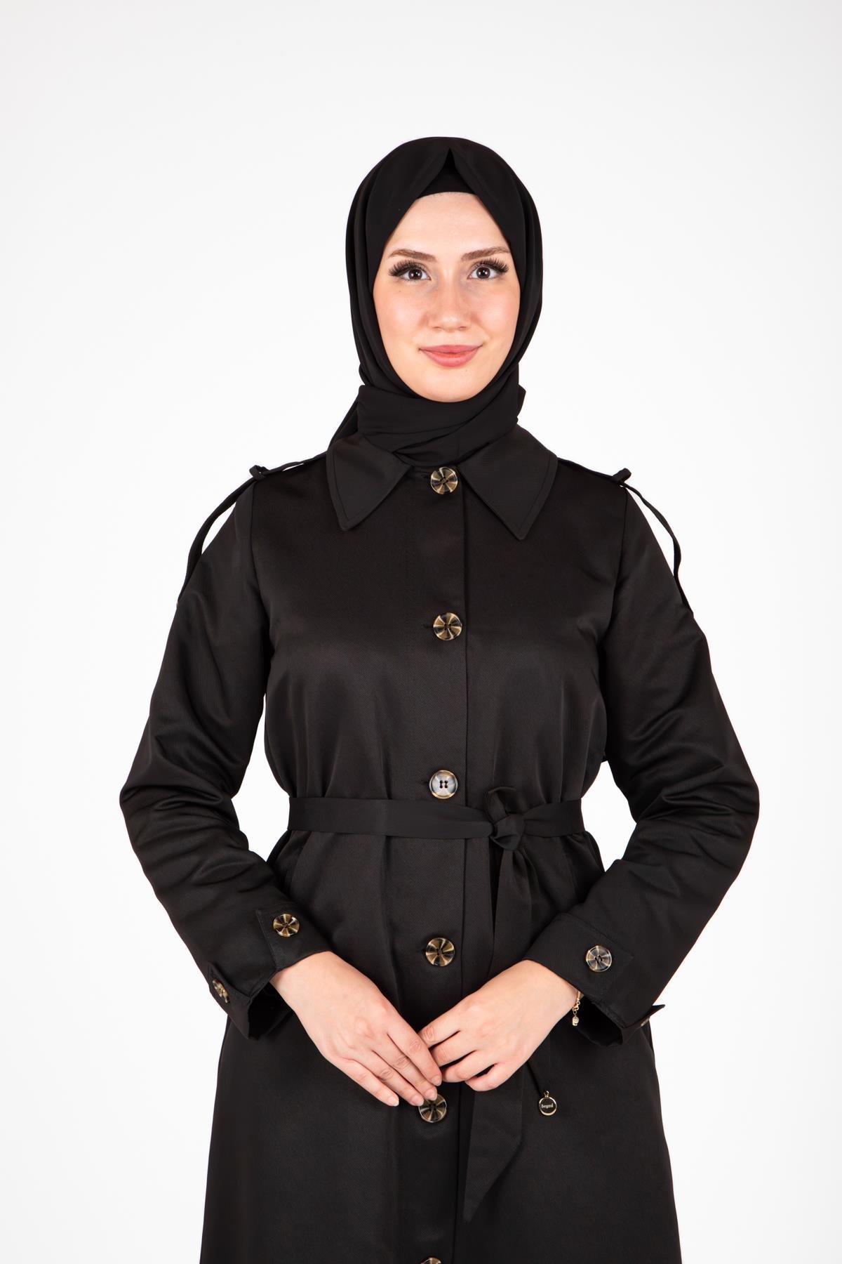 Beyza-9438 TRENÇKOT UZUN
 SİYAH