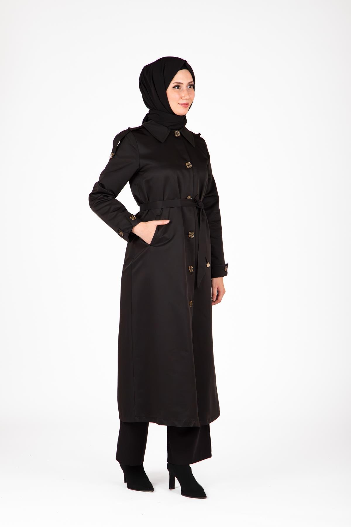Beyza-9438 TRENÇKOT UZUN
 SİYAH