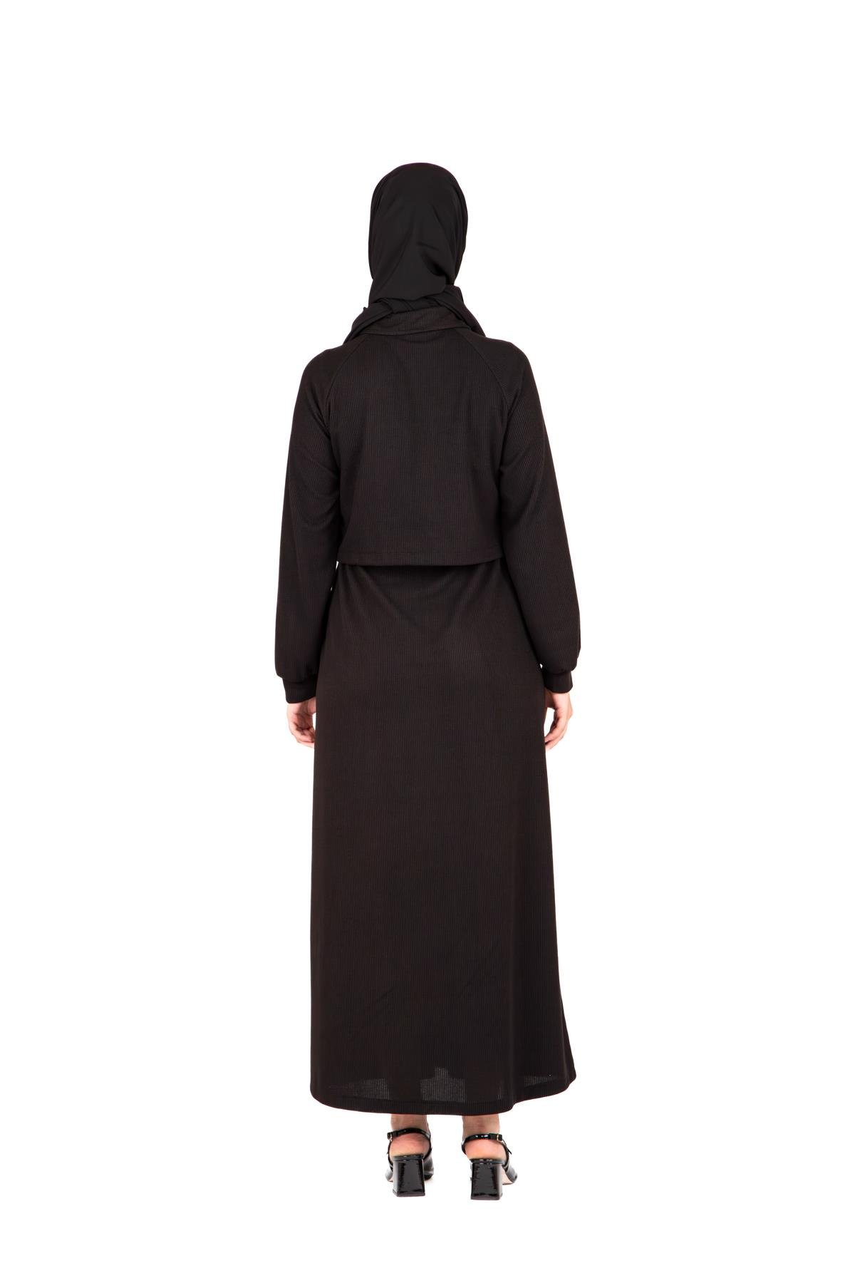 Beyza-Beyza Ön Kısmı Fermuarlı Örme Siyah Elbise 9448