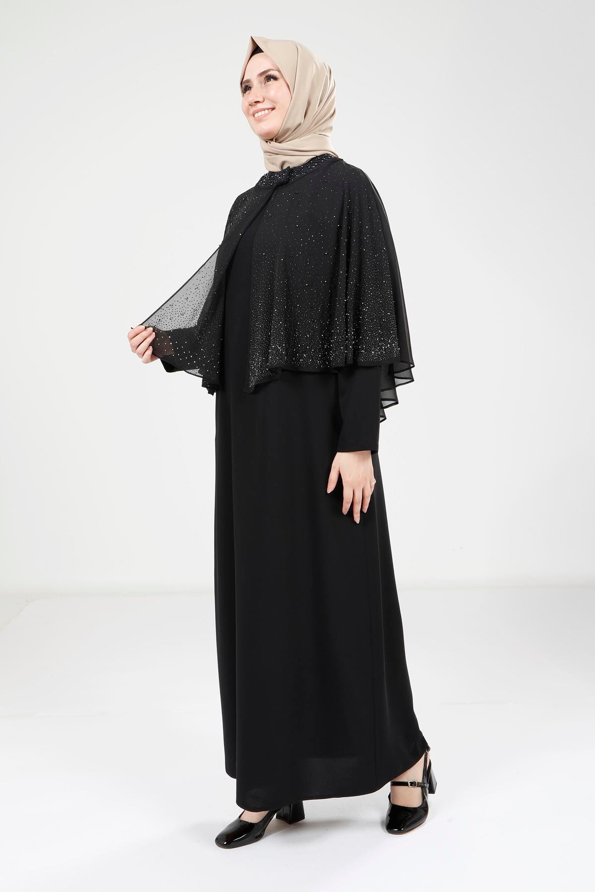 Beyza-9308 ELBİSE PELERİNLİ SİYAH