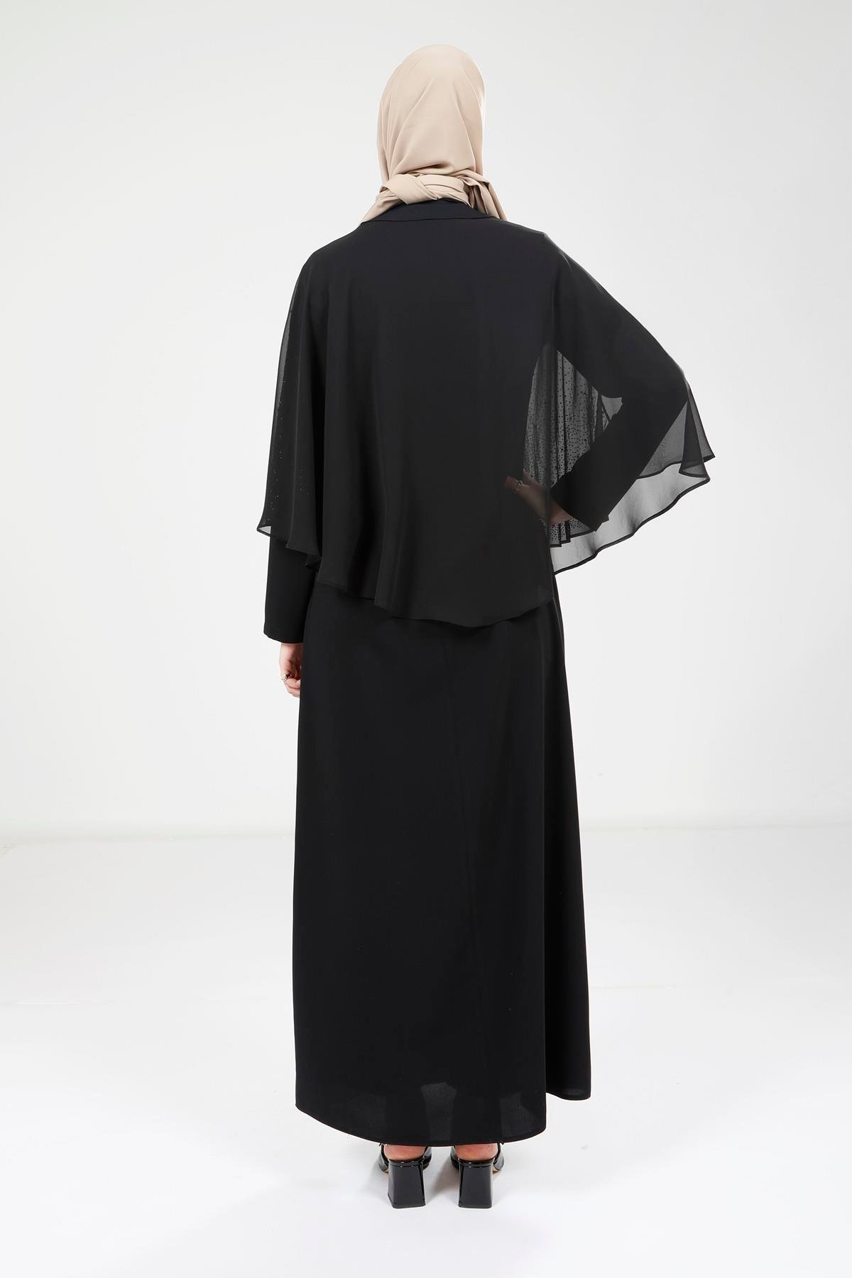 Beyza-9308 ELBİSE PELERİNLİ SİYAH