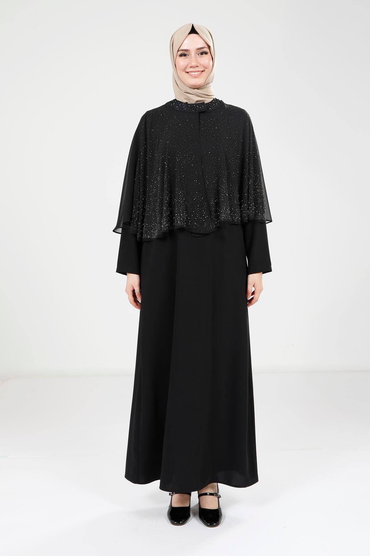 Beyza-9308 ELBİSE PELERİNLİ SİYAH
