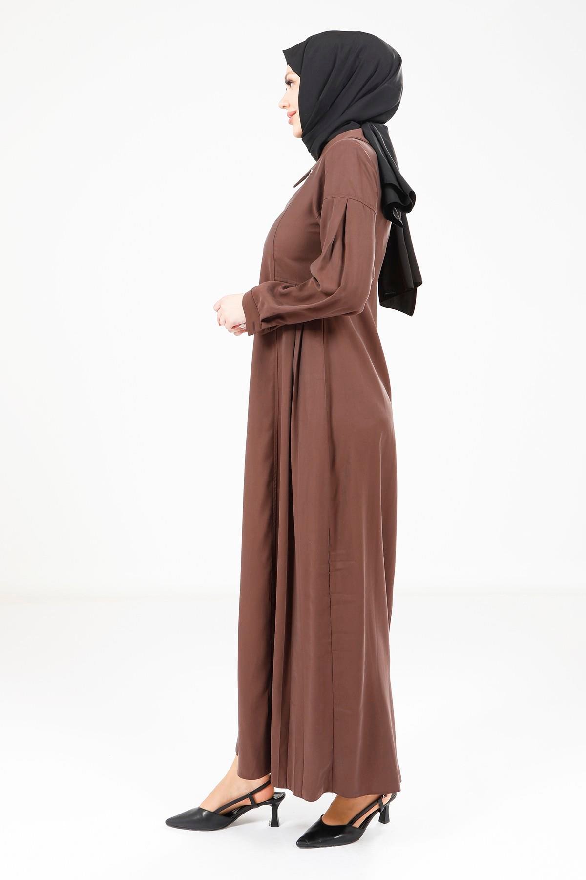 Beyza-Beyza Pileli Kahve Elbise 9342