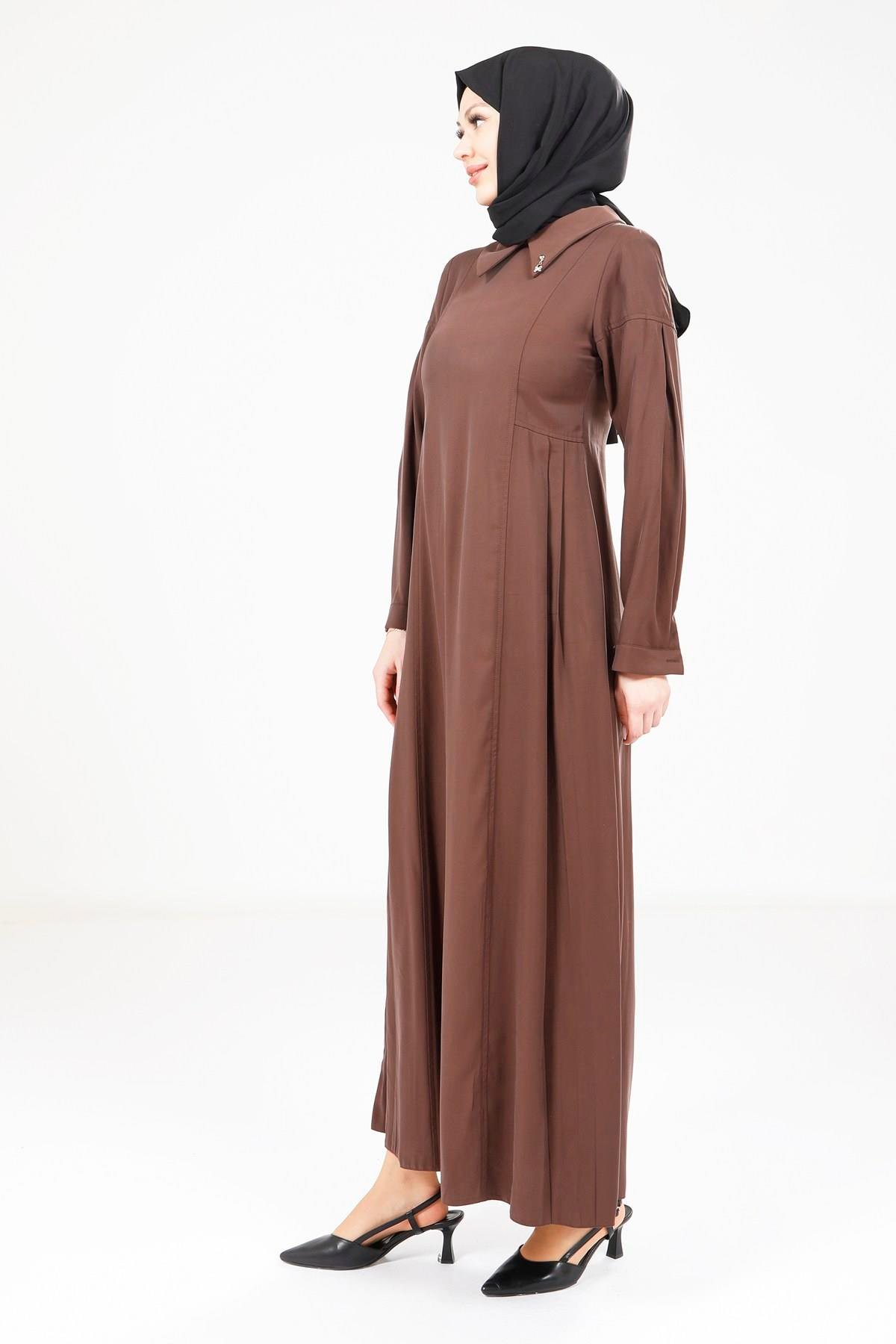 Beyza-Beyza Pileli Kahve Elbise 9342