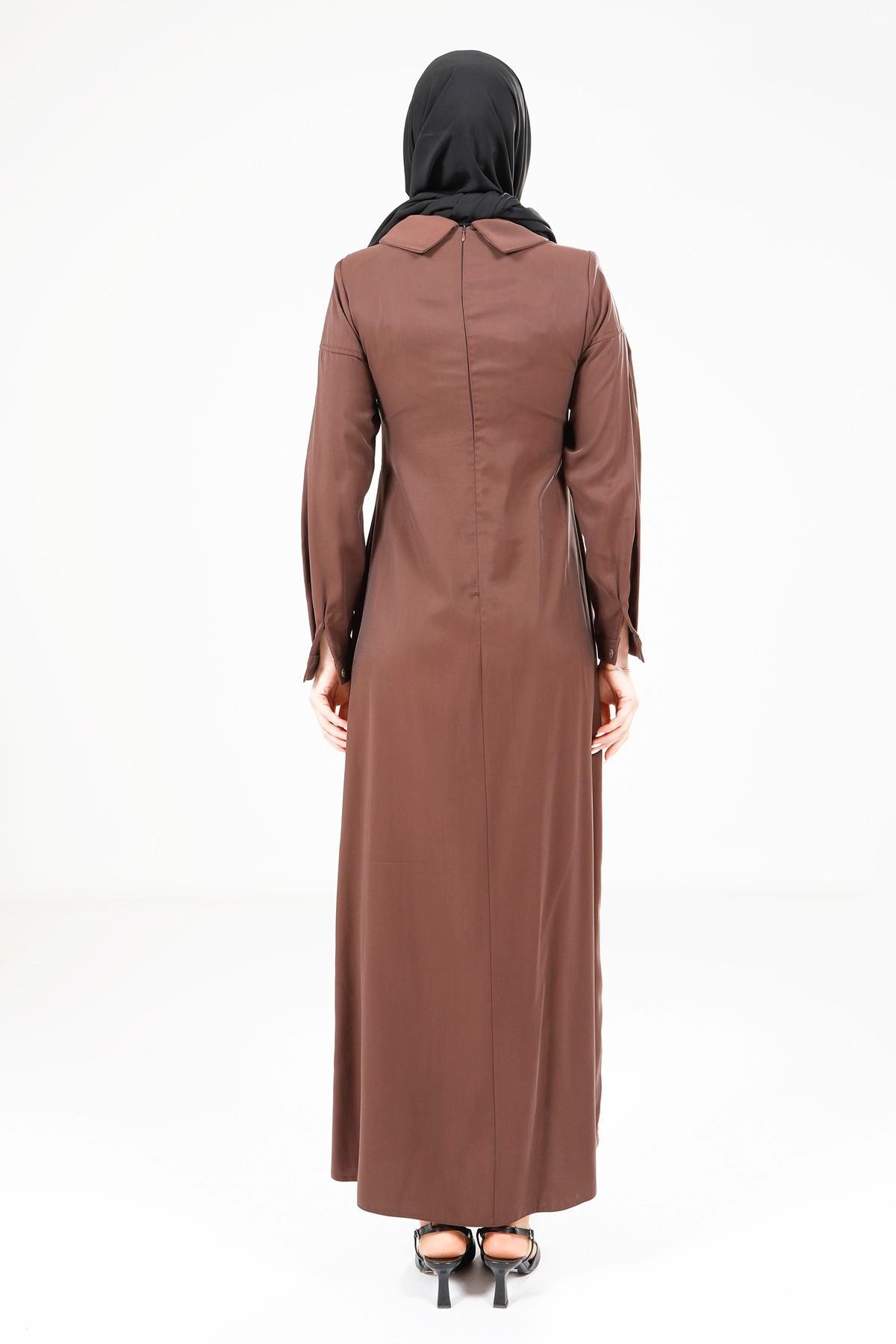 Beyza-Beyza Pileli Kahve Elbise 9342