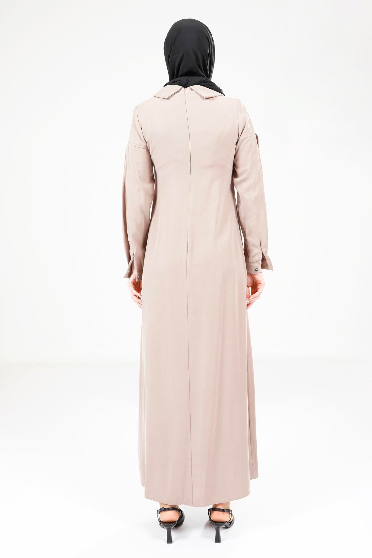 Beyza-Beyza Pileli Vizon Elbise 9342