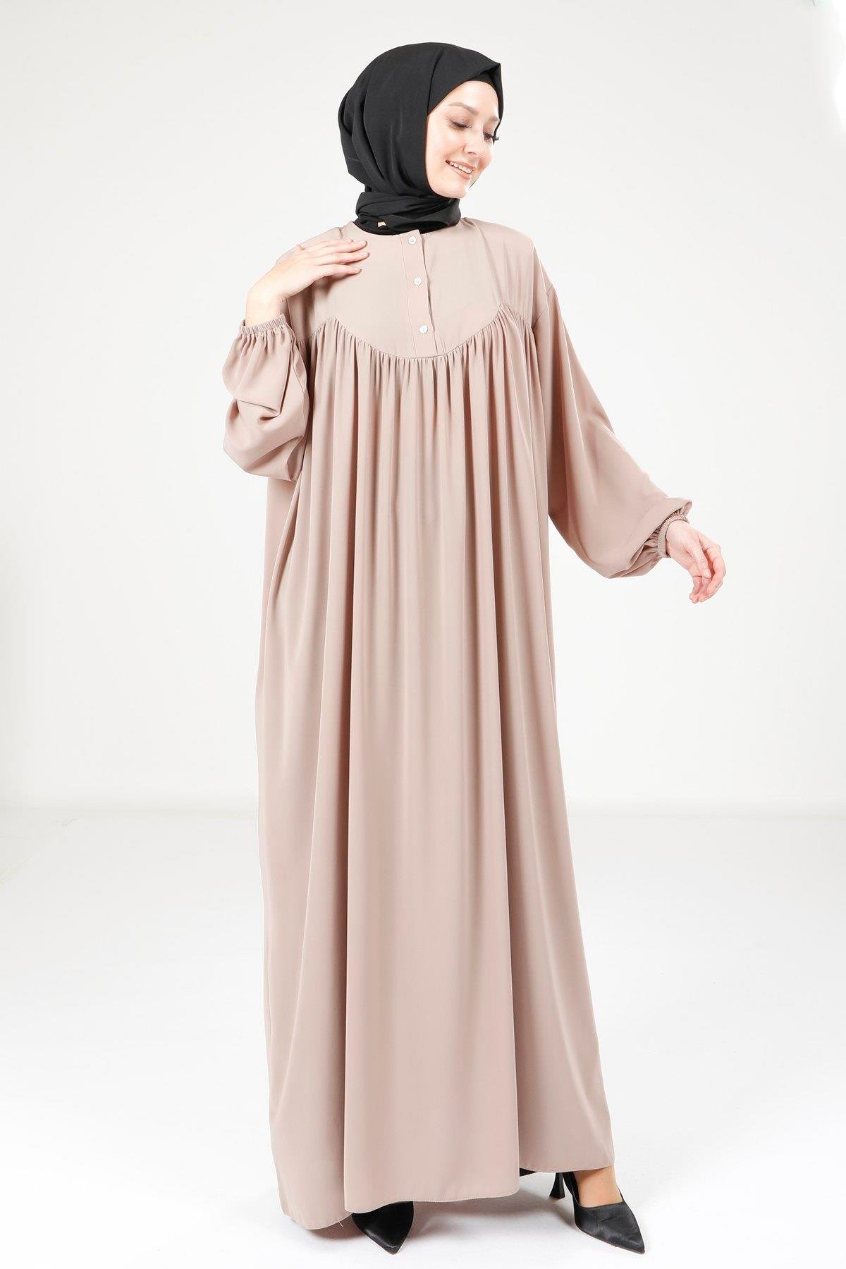 Beyza-9225 ELBİSE ROBALI SALAŞ BEJ