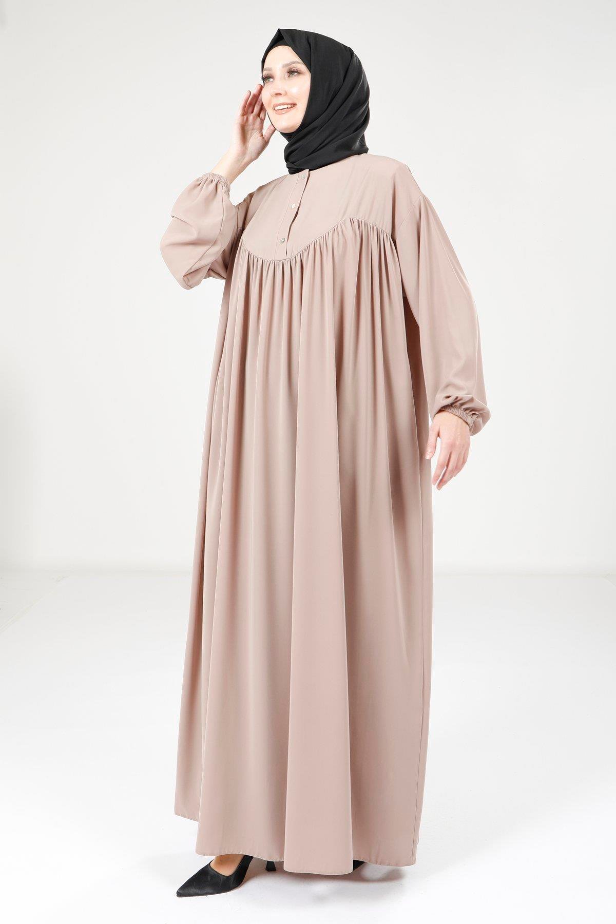 Beyza-9225 ELBİSE ROBALI SALAŞ BEJ