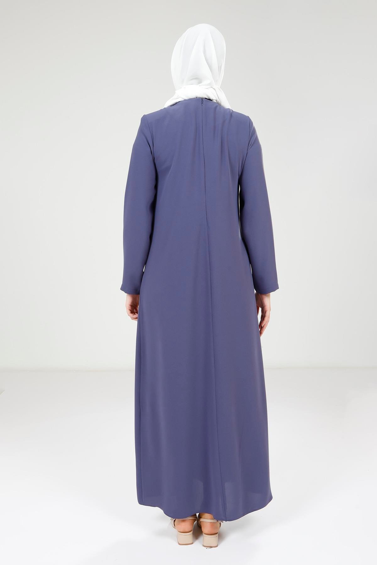 Beyza-Beyza Şerit Taş Detaylı Mor Elbise 9305