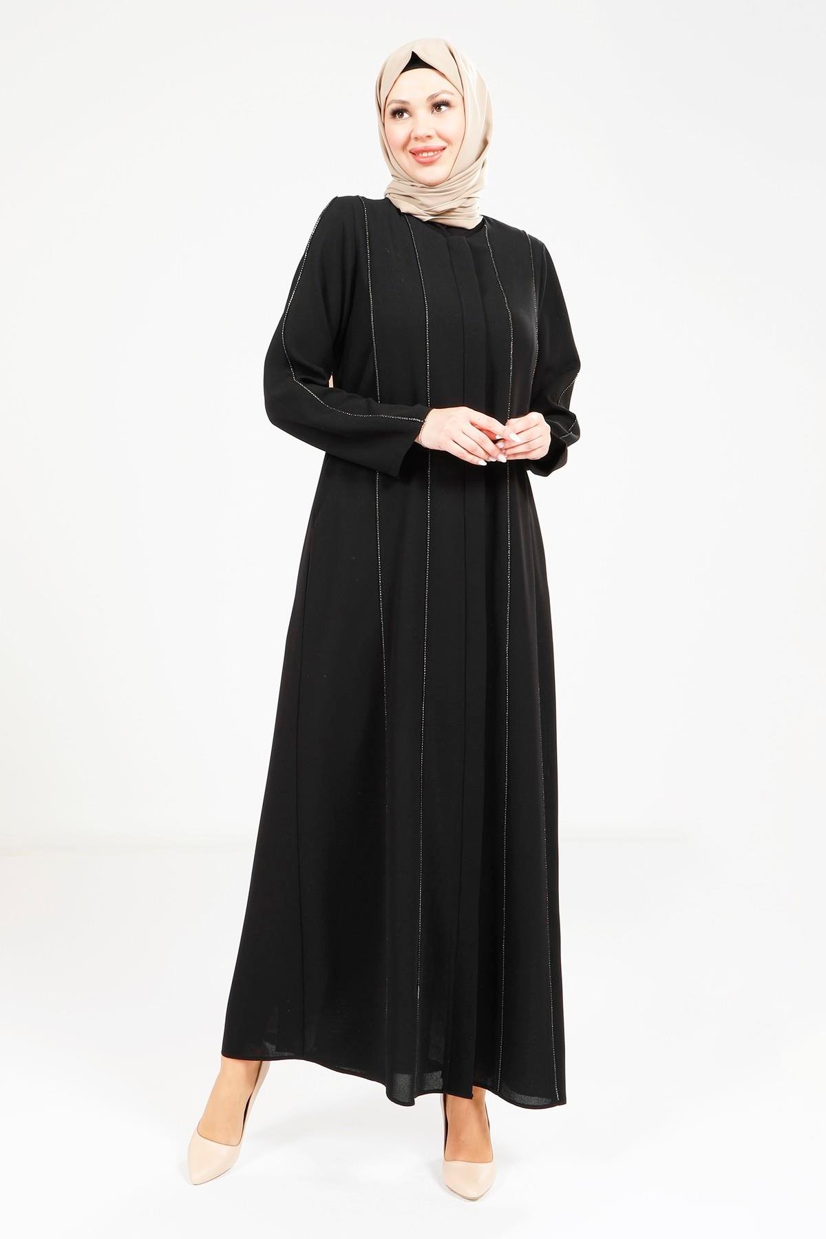 Beyza-9253 FERACE ŞERİT TAŞLI SİYAH