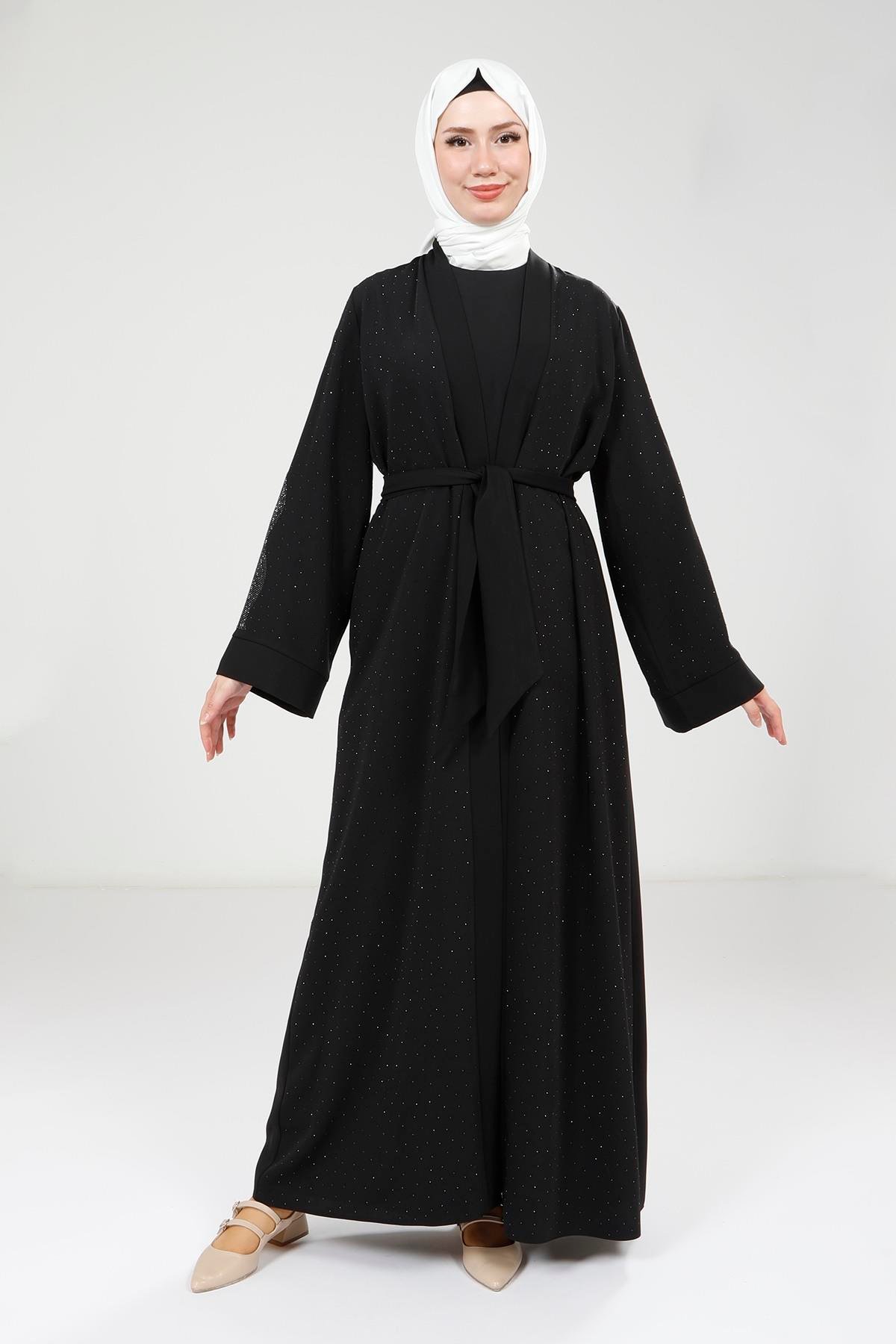 Beyza-9320 ABAYA SERPME TAŞÇI SİYAH