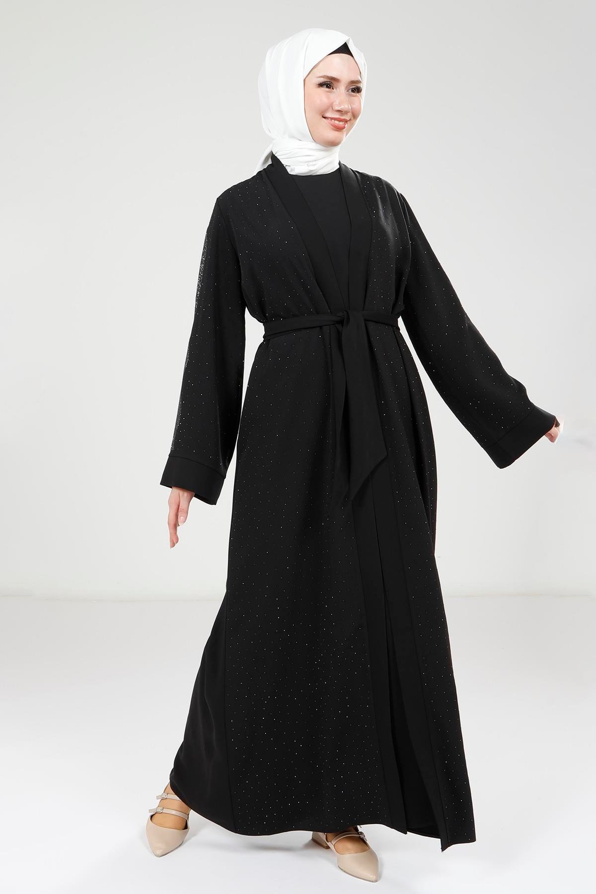 Beyza-9320 ABAYA SERPME TAŞÇI SİYAH