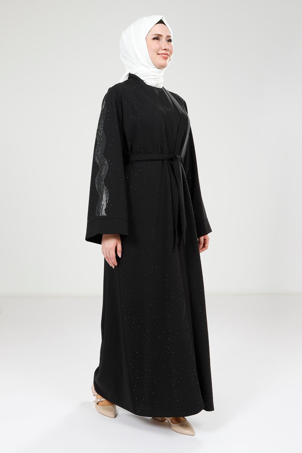 Beyza-9320 ABAYA SERPME TAŞÇI SİYAH