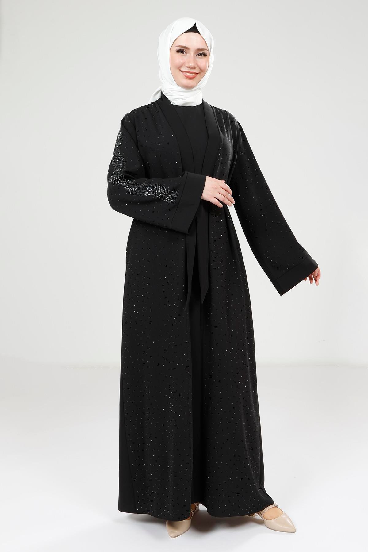 Beyza-9320 ABAYA SERPME TAŞÇI SİYAH