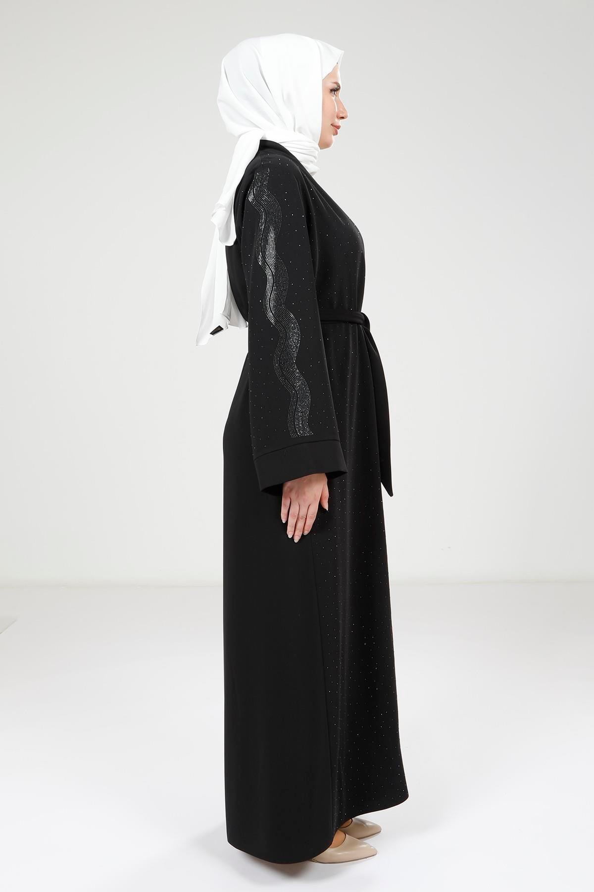 Beyza-9320 ABAYA SERPME TAŞÇI SİYAH