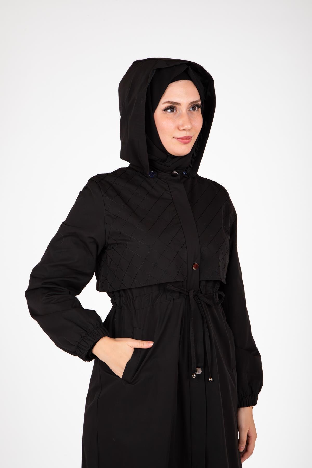 Beyza-9441 TRENÇKOT KAPŞONLU
 SİYAH