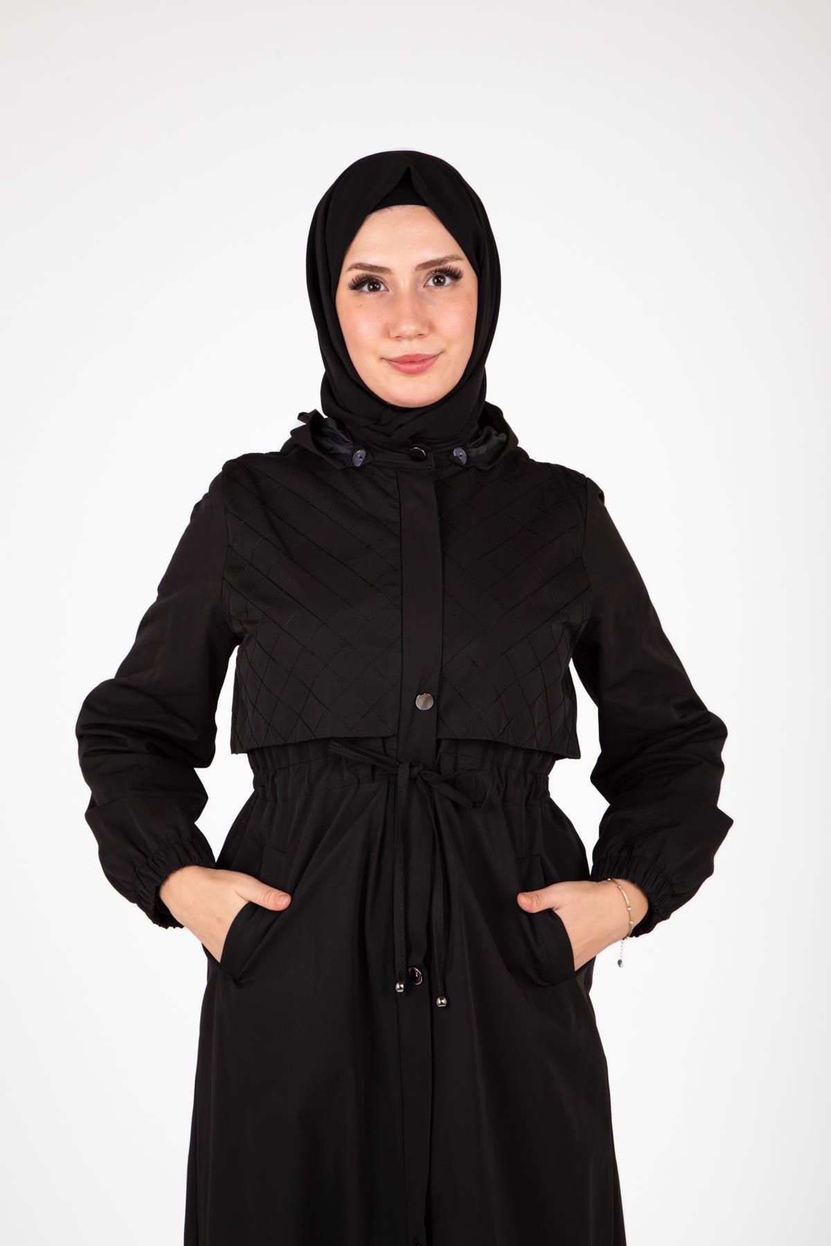 Beyza-9441 TRENÇKOT KAPŞONLU
 SİYAH