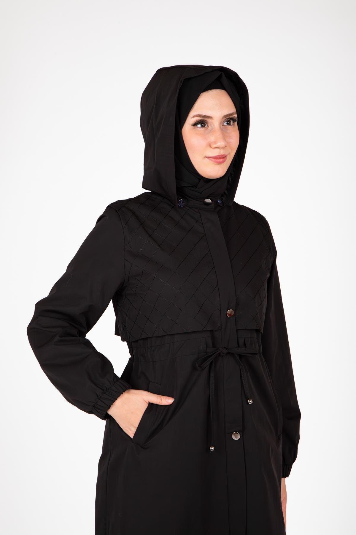 Beyza-9441 TRENÇKOT KAPŞONLU
 SİYAH