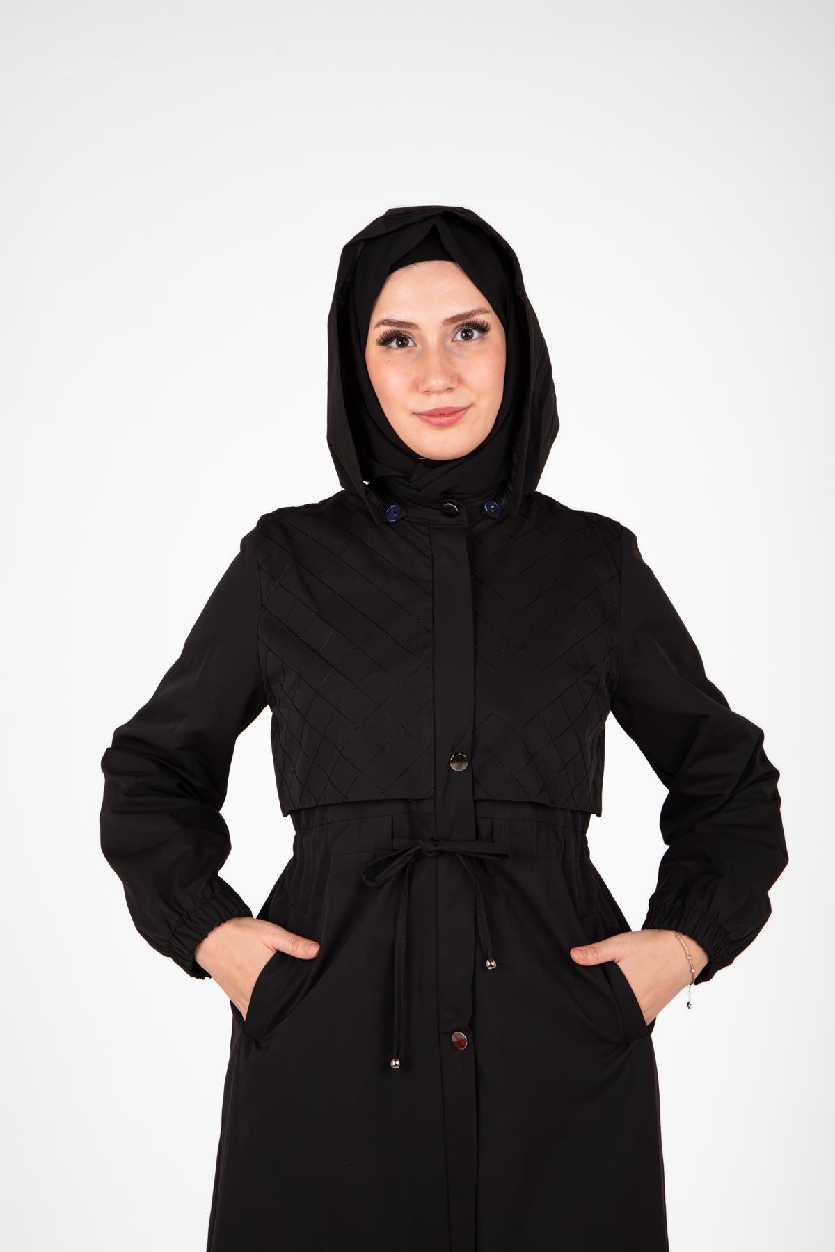 Beyza-9441 TRENÇKOT KAPŞONLU
 SİYAH