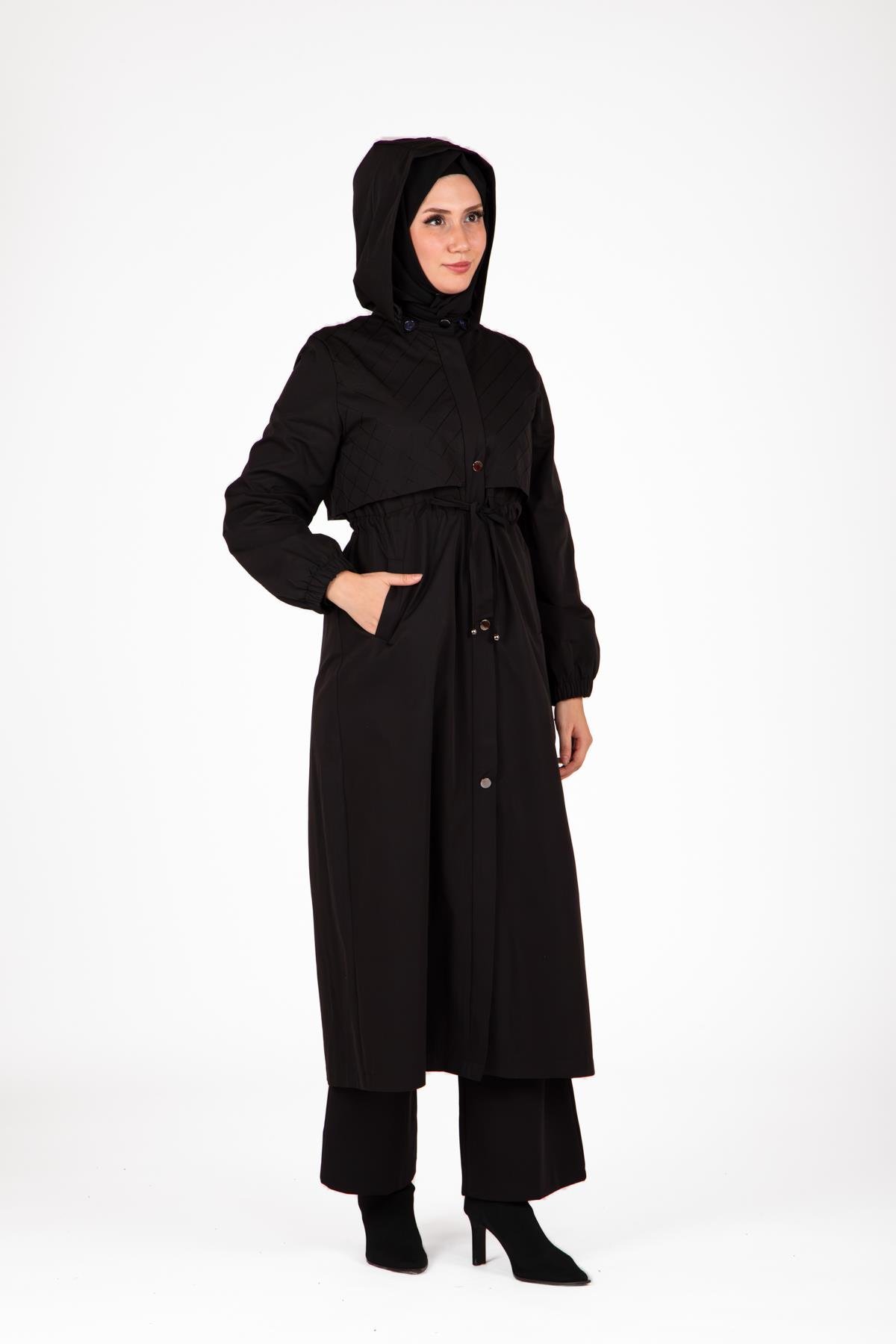 Beyza-9441 TRENÇKOT KAPŞONLU
 SİYAH