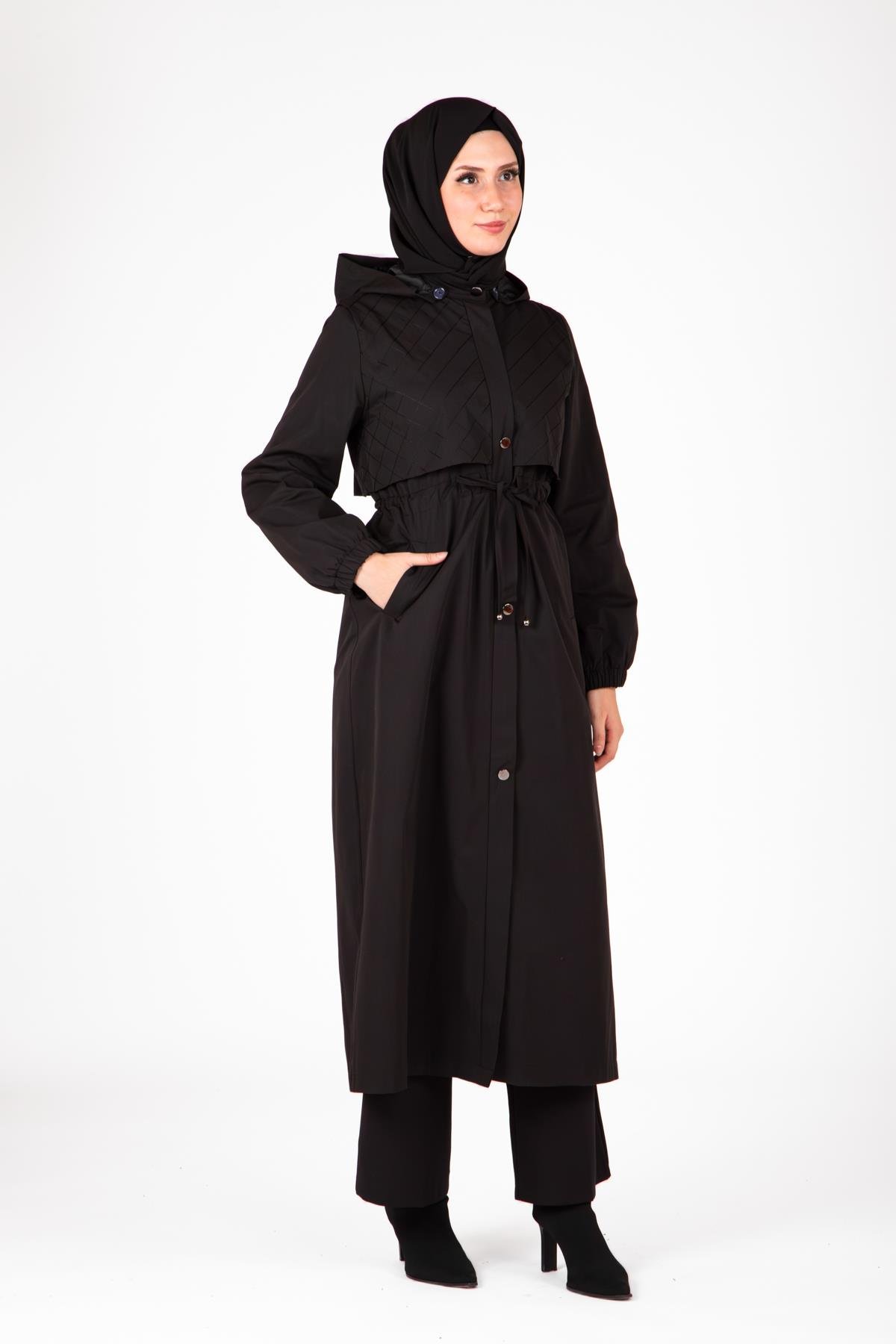 Beyza-9441 TRENÇKOT KAPŞONLU
 SİYAH